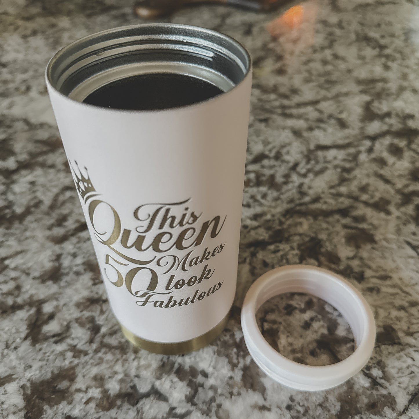 "This Queen Makes 50 Look Fabulous" Slim Can Cooler – 12oz