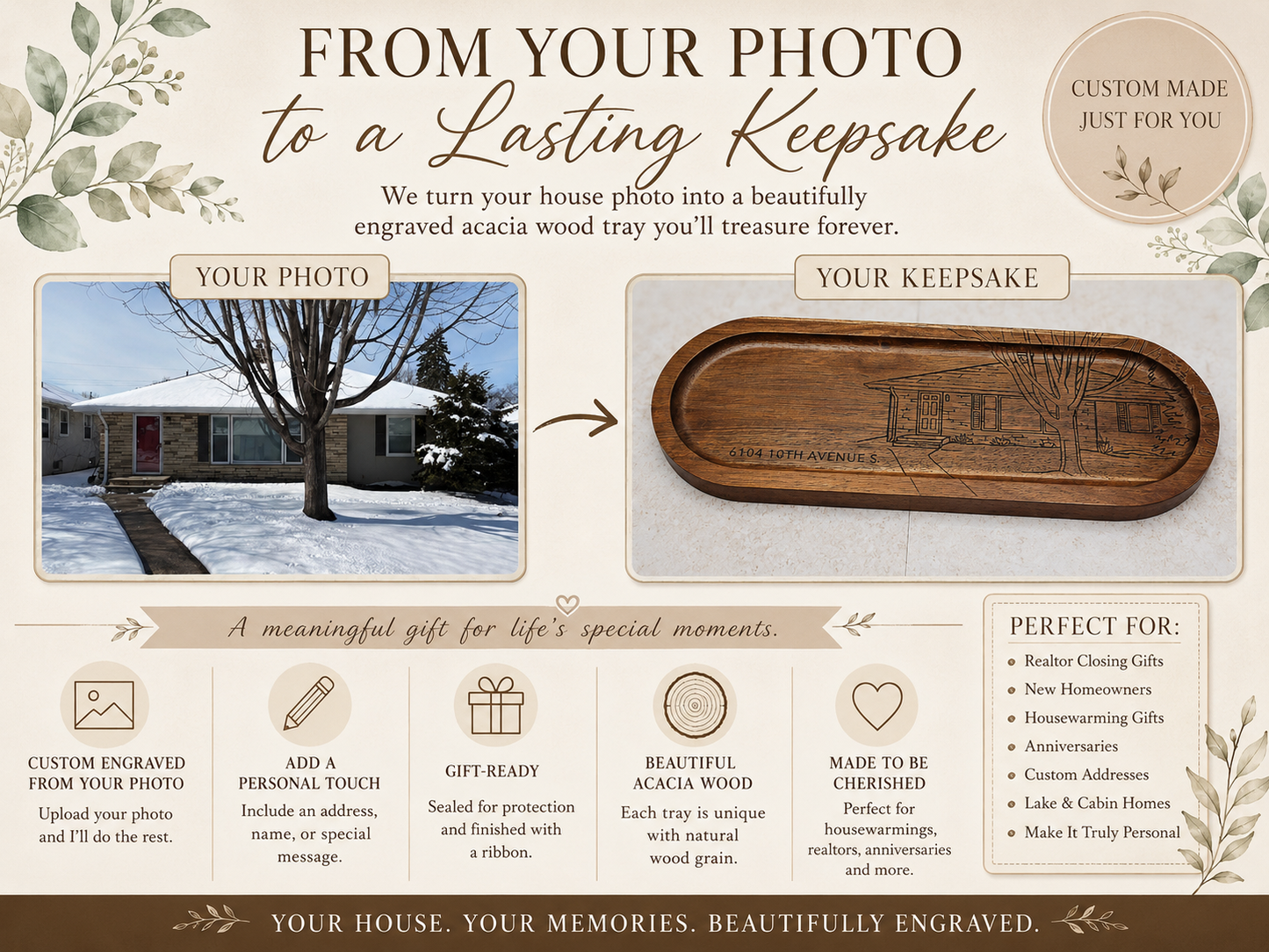 Personalized House Portrait Tray | Realtor Closing Gift