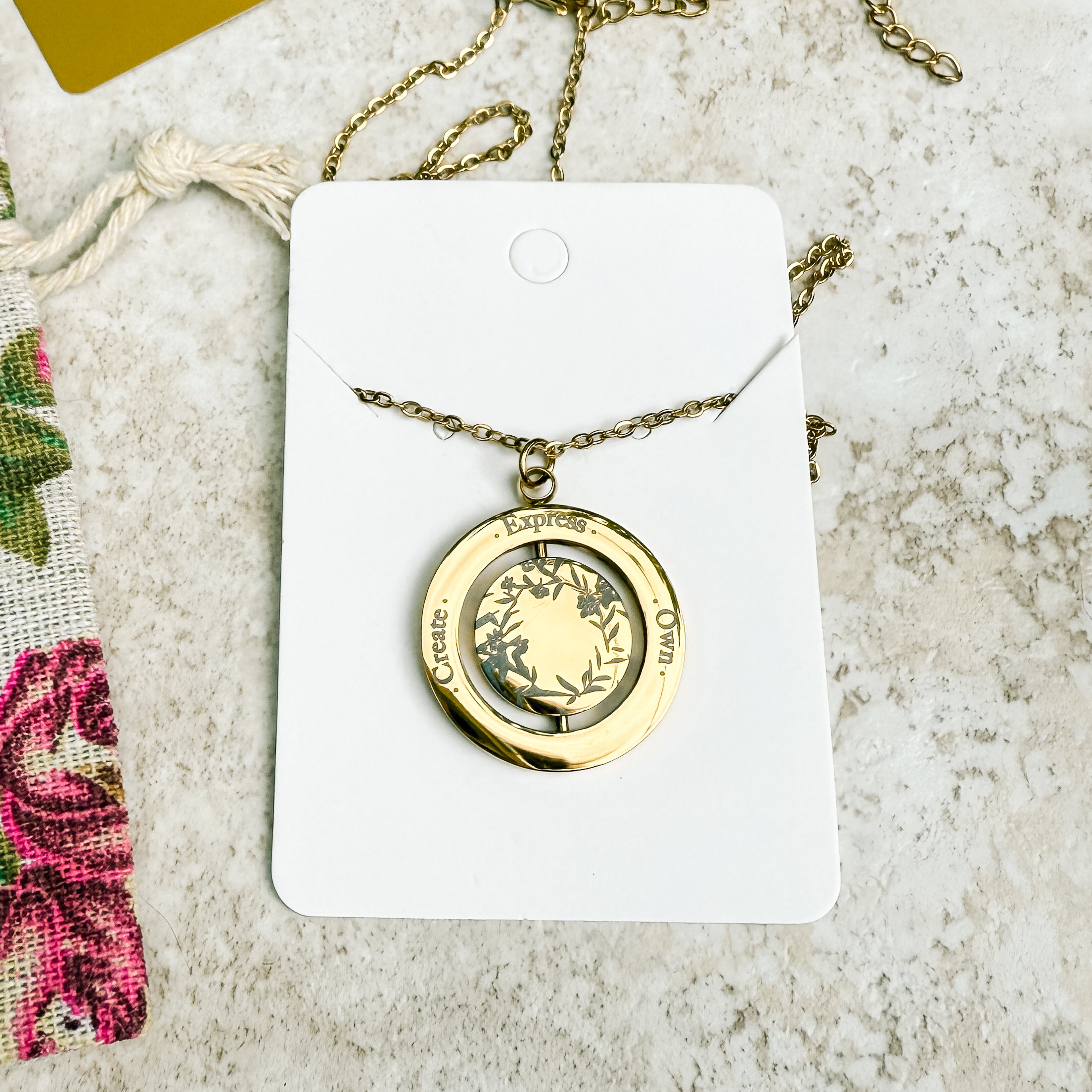 C.E.O Spinner Necklace (Stainless Steel) + Bookmark — Create • Express • Own