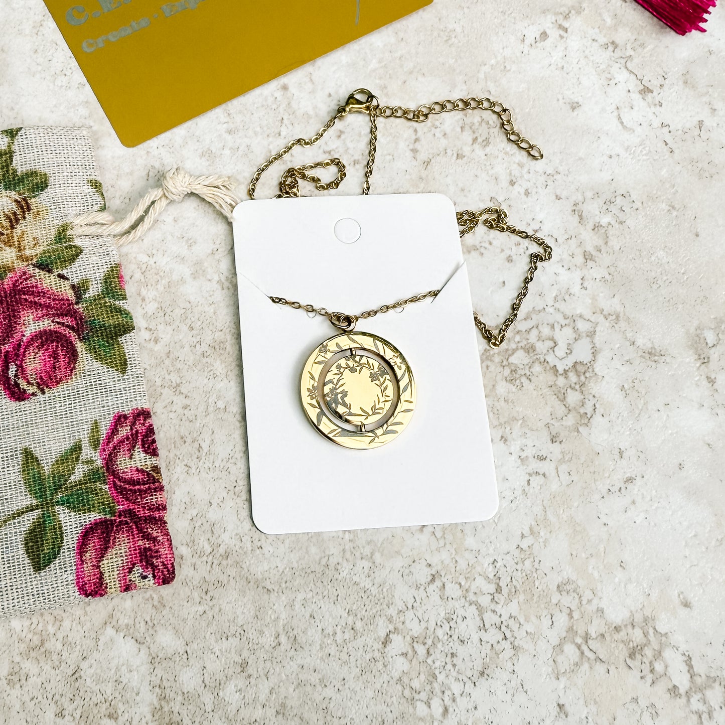 C.E.O Spinner Necklace (Stainless Steel) + Bookmark — Create • Express • Own