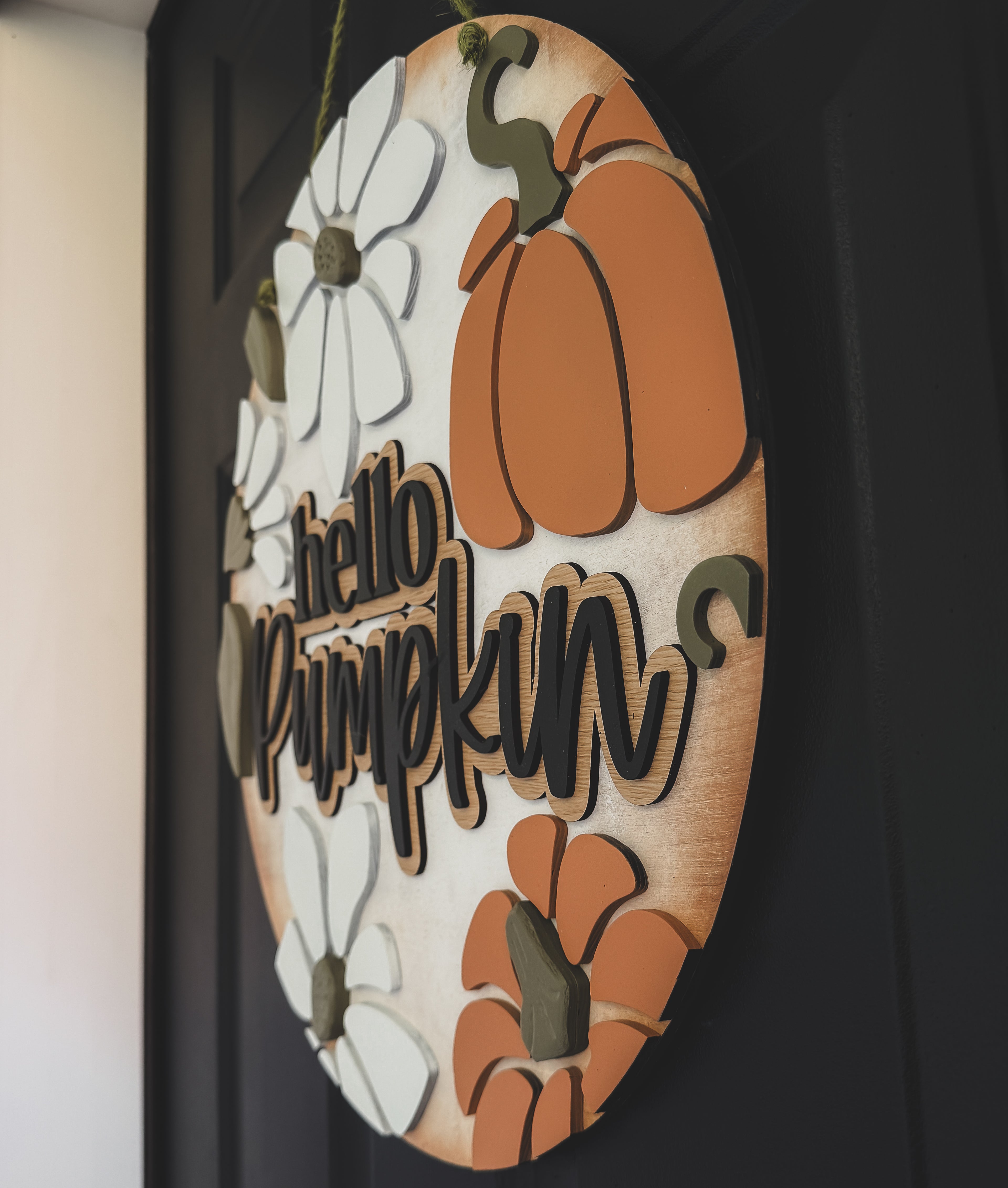 Hello Pumpkin Door Hanger – 18” 3D Layered Wood Fall Sign for Front Door FREE SHIPPING