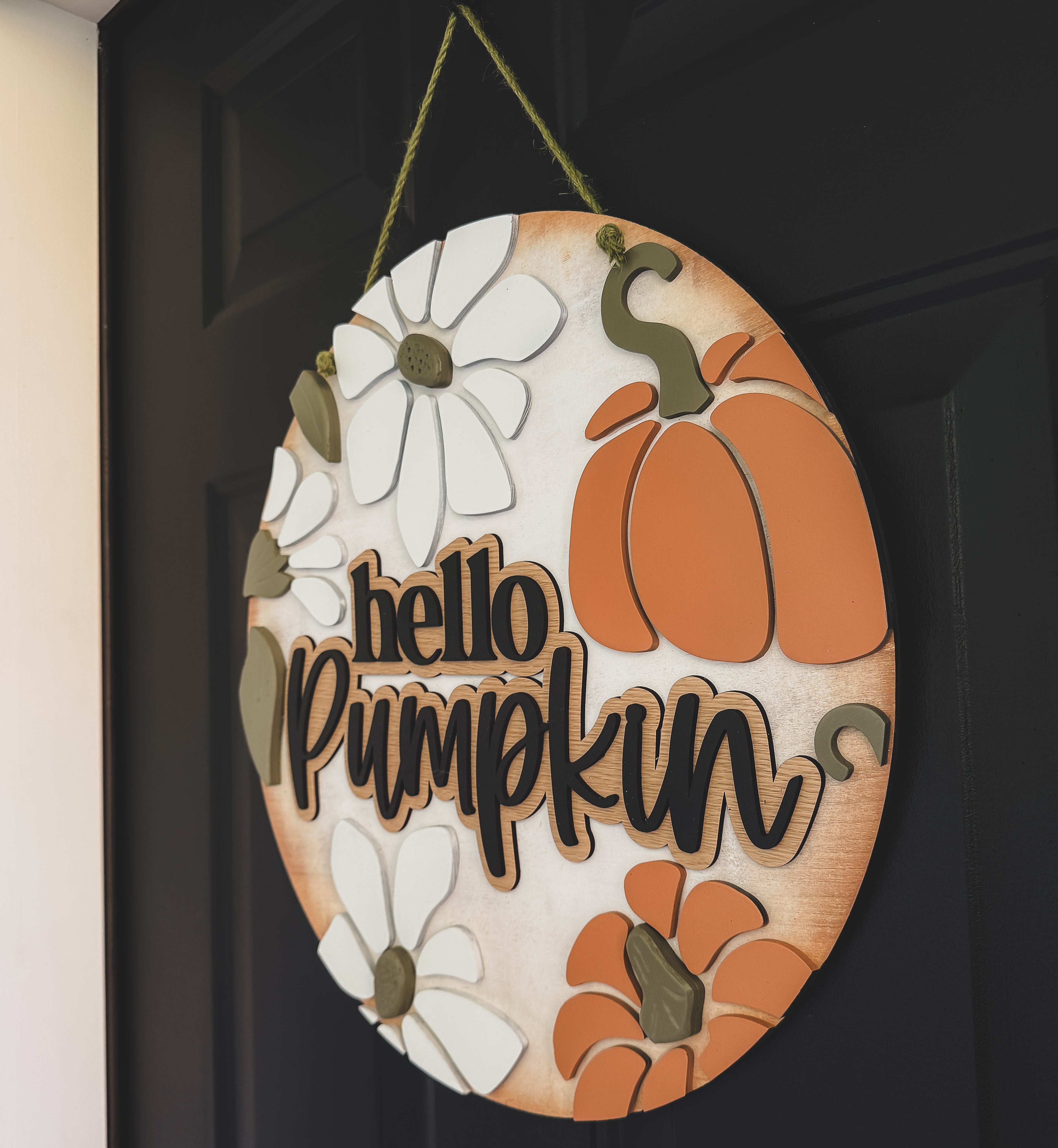 Hello Pumpkin Door Hanger – 18” 3D Layered Wood Fall Sign for Front Door FREE SHIPPING