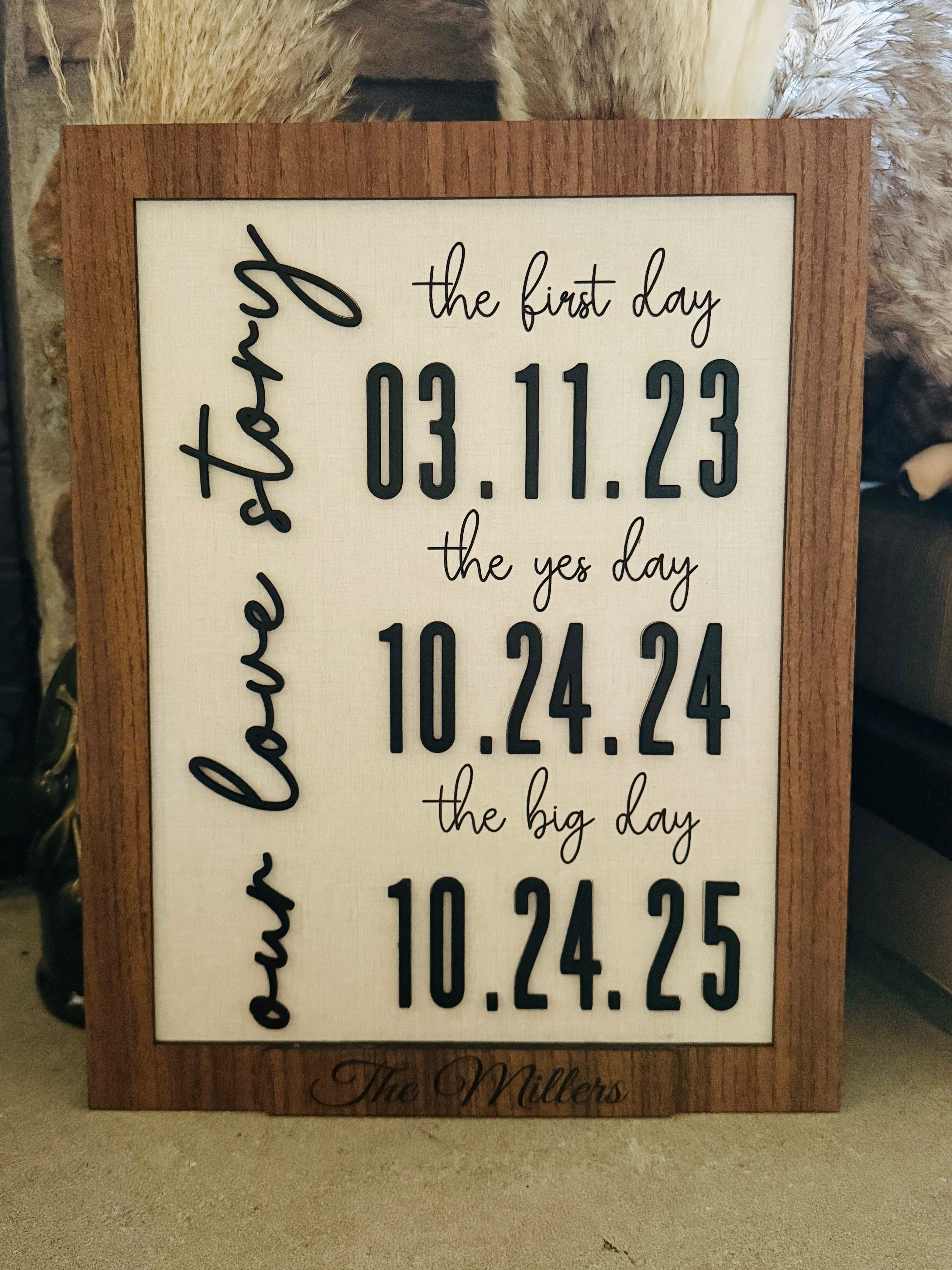 Our Love Story Sign – Personalized Wooden Anniversary & Wedding Gift | 3-Layer Laser Cut Wall Art