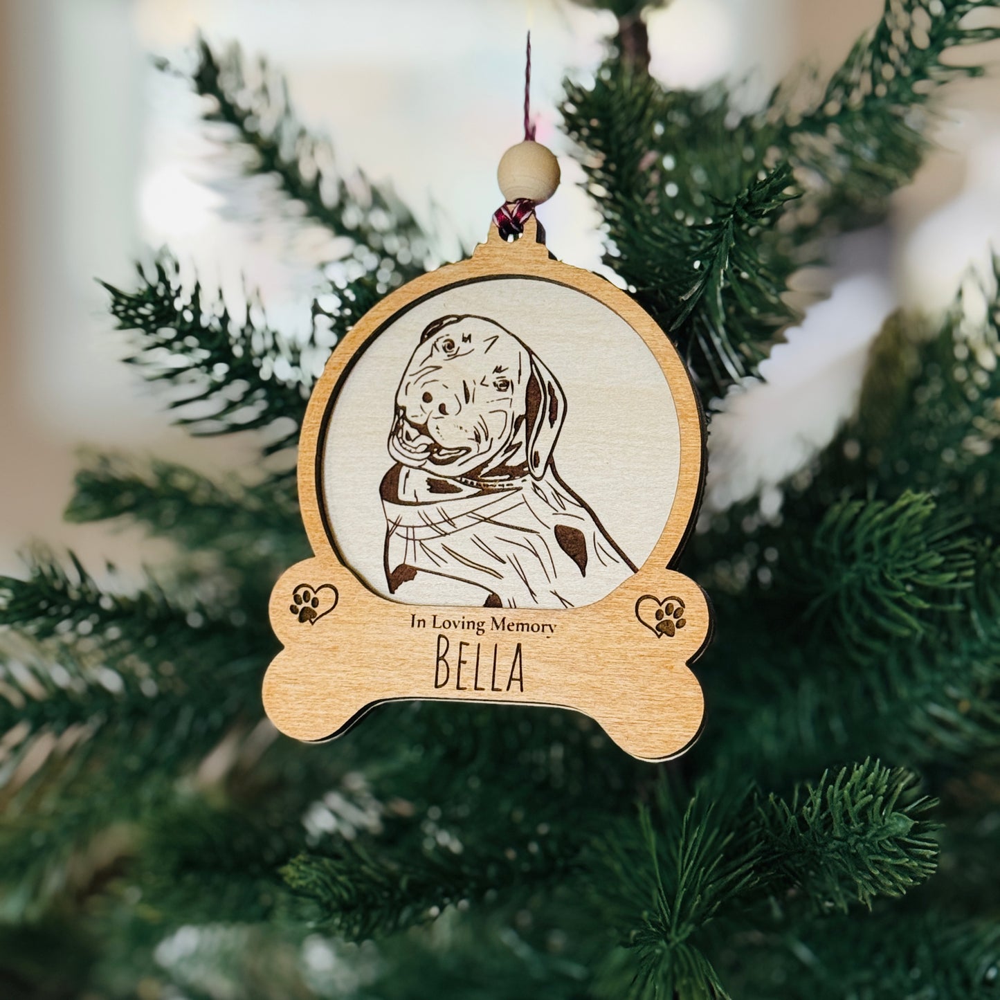 Custom Pet Memorial Ornament – Personalized Hand-Drawn Wooden Keepsake