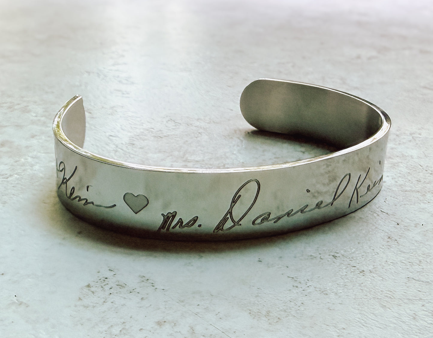Engraved Handwriting Stainless Steel Cuff Bracelet – Custom Signature Keepsake