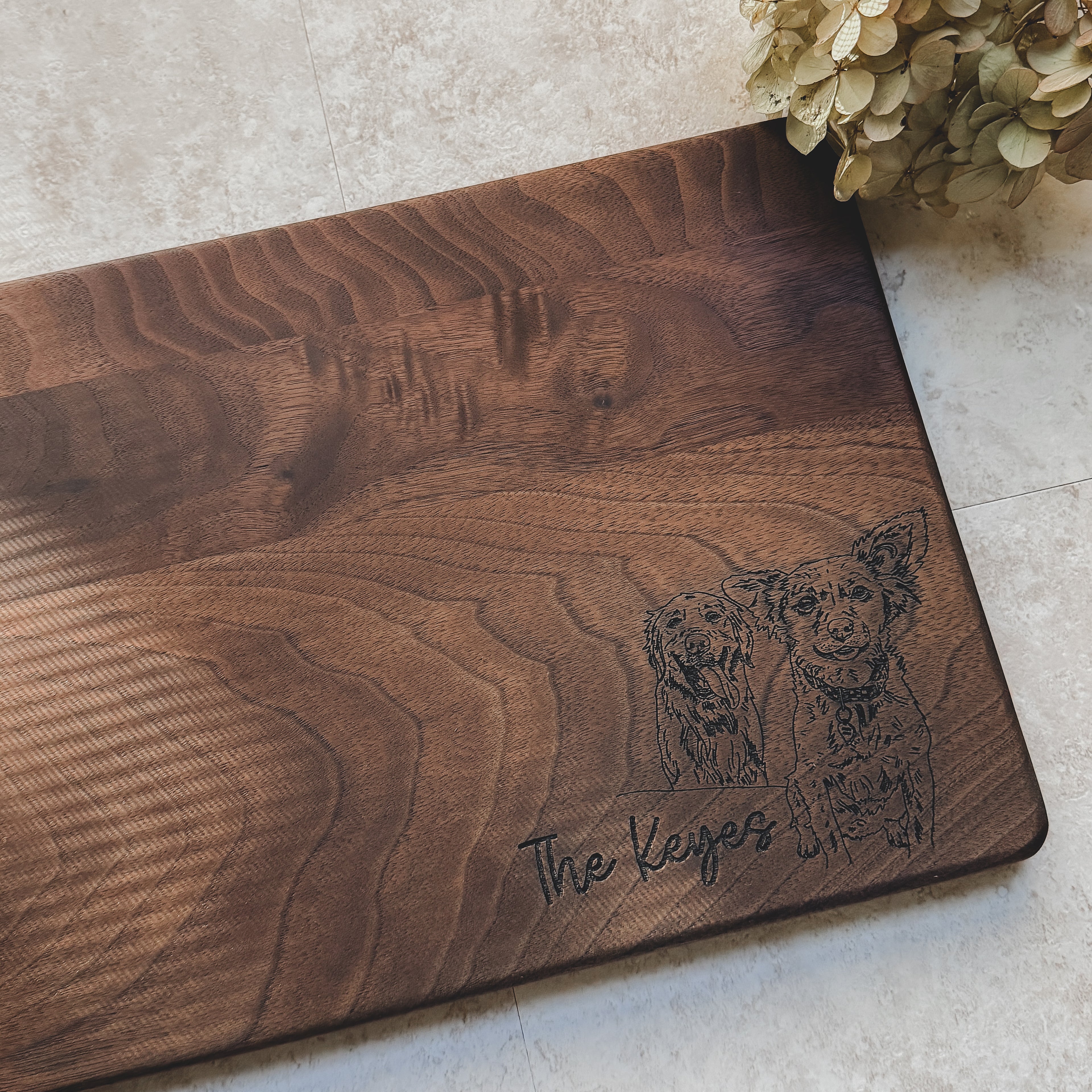 Personalized Dog Cutting Board with Custom Pet Portrait Engraving – Walnut Keepsake Gift