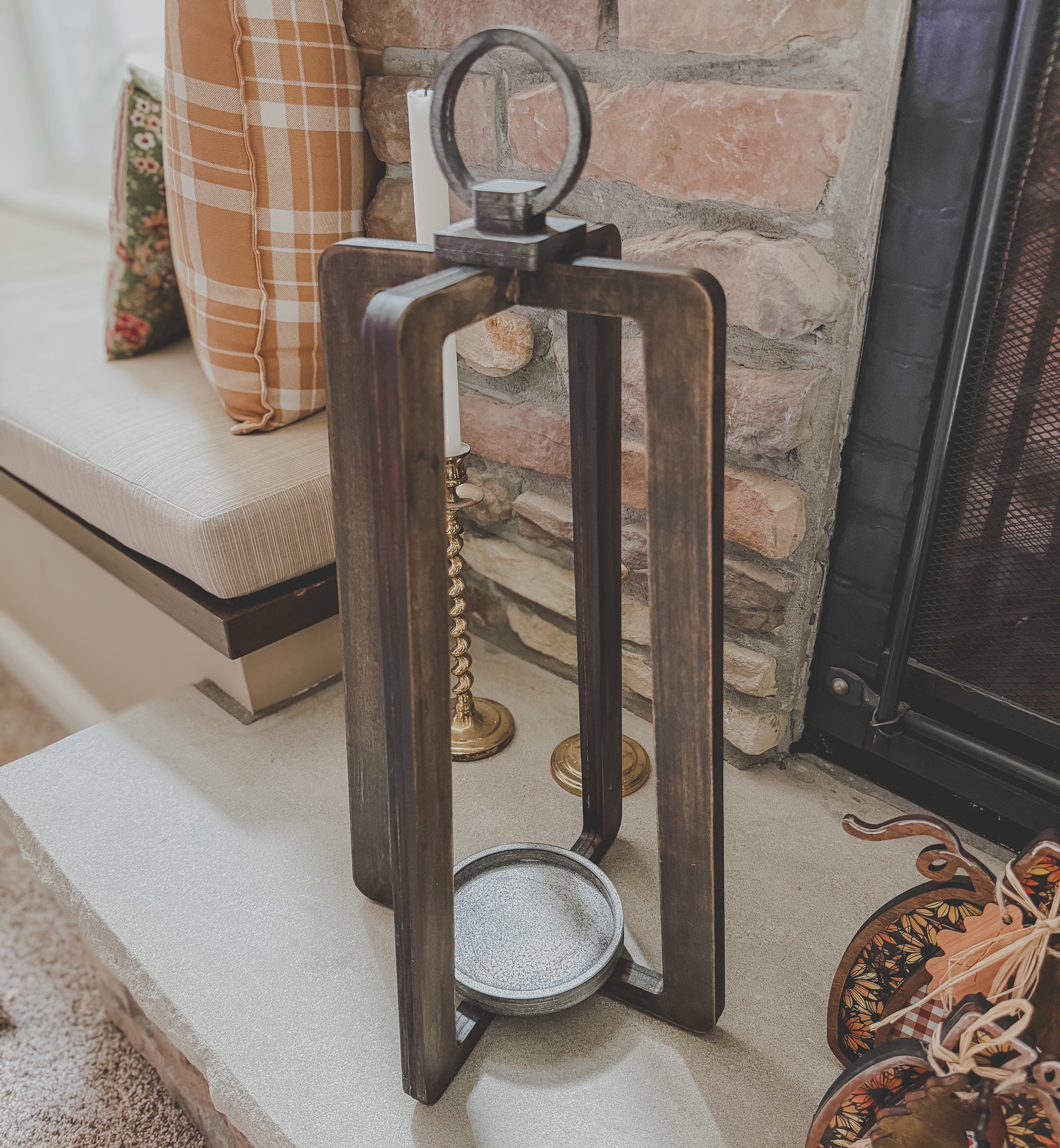 Handcrafted Wooden Lantern Candle Holder – Rustic Modern 20” Farmhouse Decor