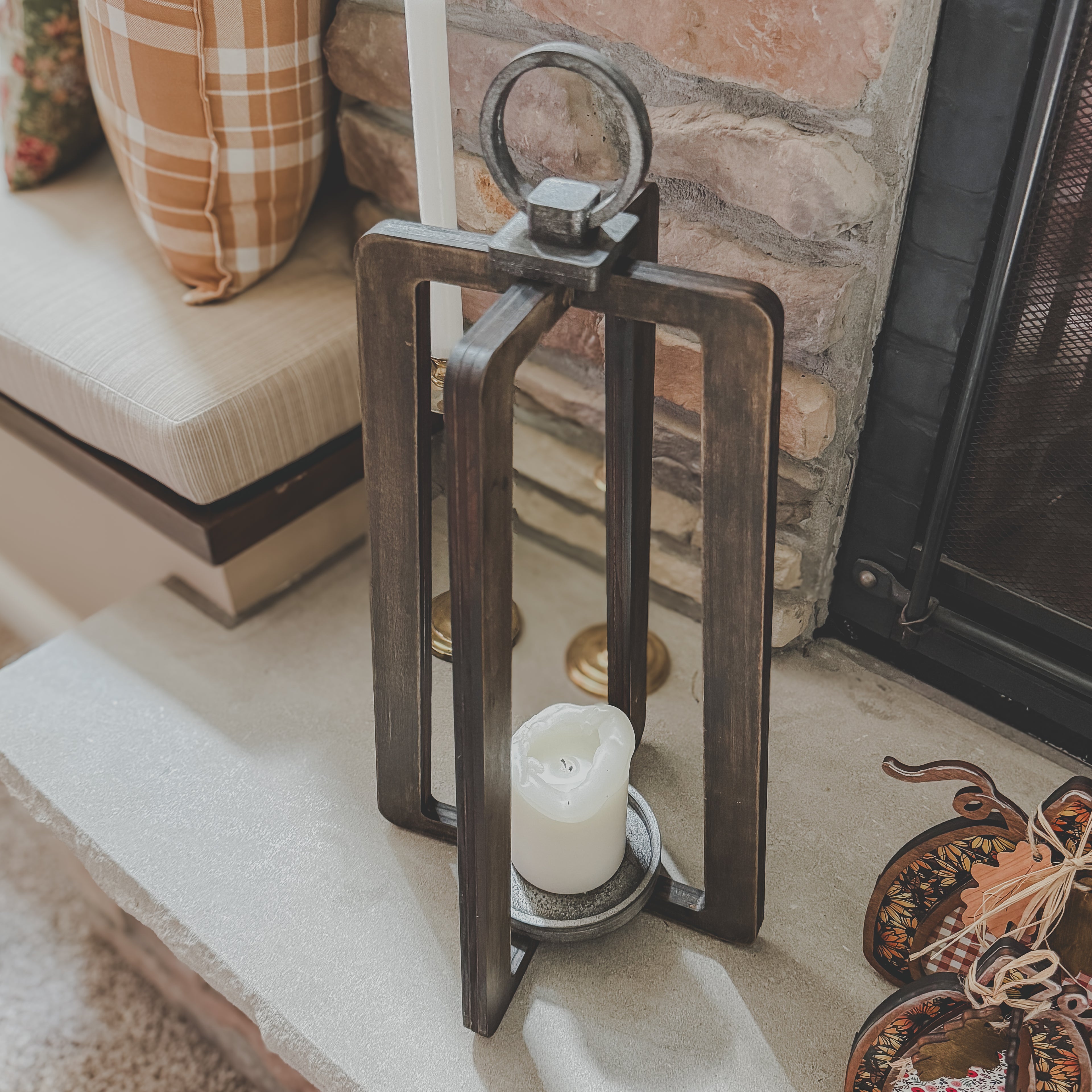 Handcrafted Wooden Lantern Candle Holder – Rustic Modern 20” Farmhouse Decor