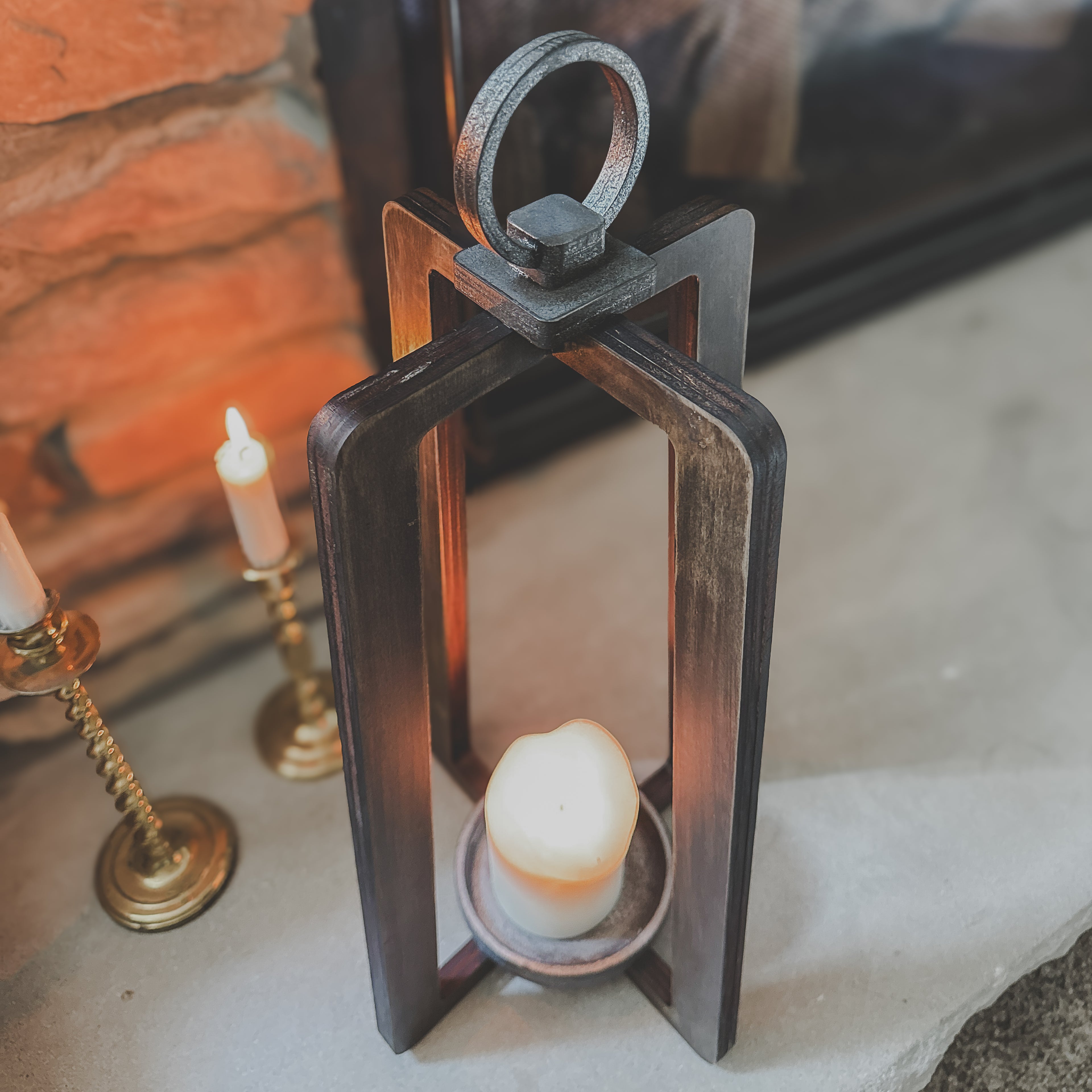 Handcrafted Wooden Lantern Candle Holder – Rustic Modern 20” Farmhouse Decor