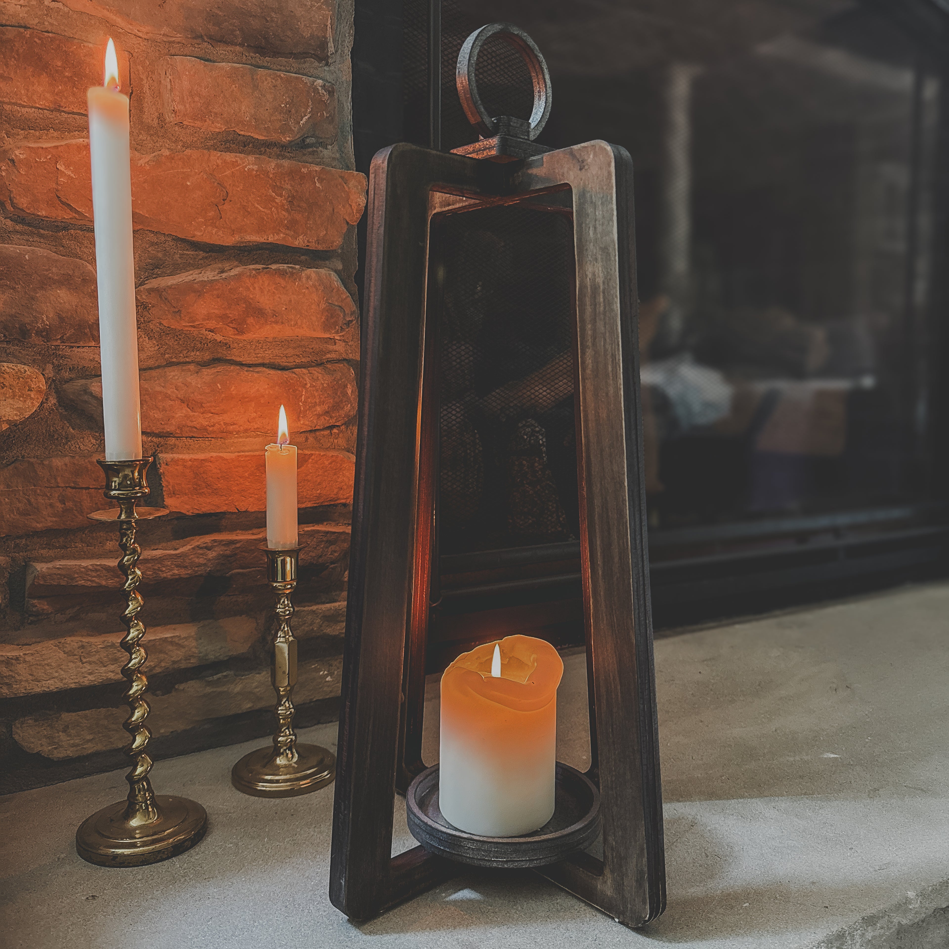 Handcrafted Wooden Lantern Candle Holder – Rustic Modern 20” Farmhouse Decor