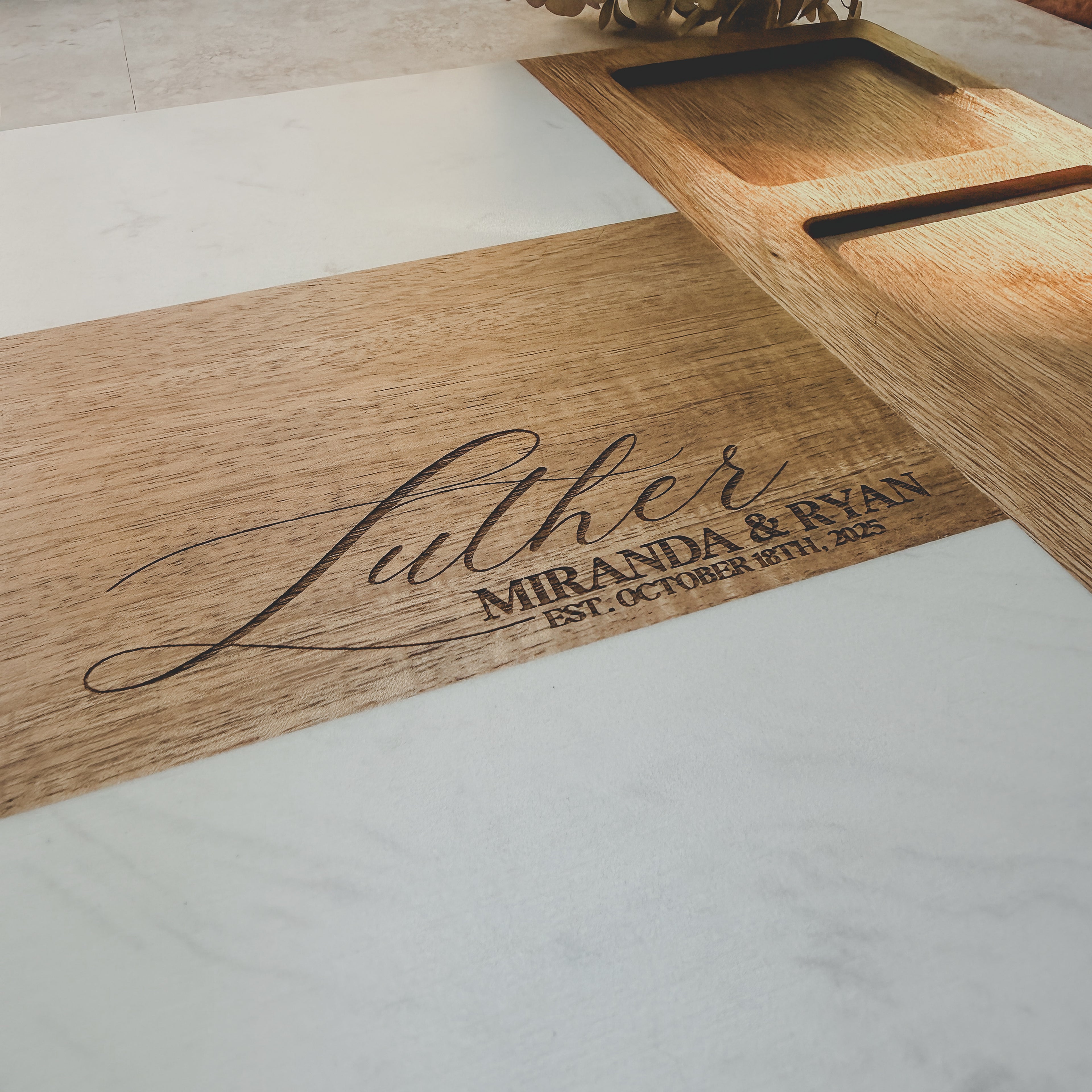 Personalized Marble & Acacia Charcuterie Board Set
