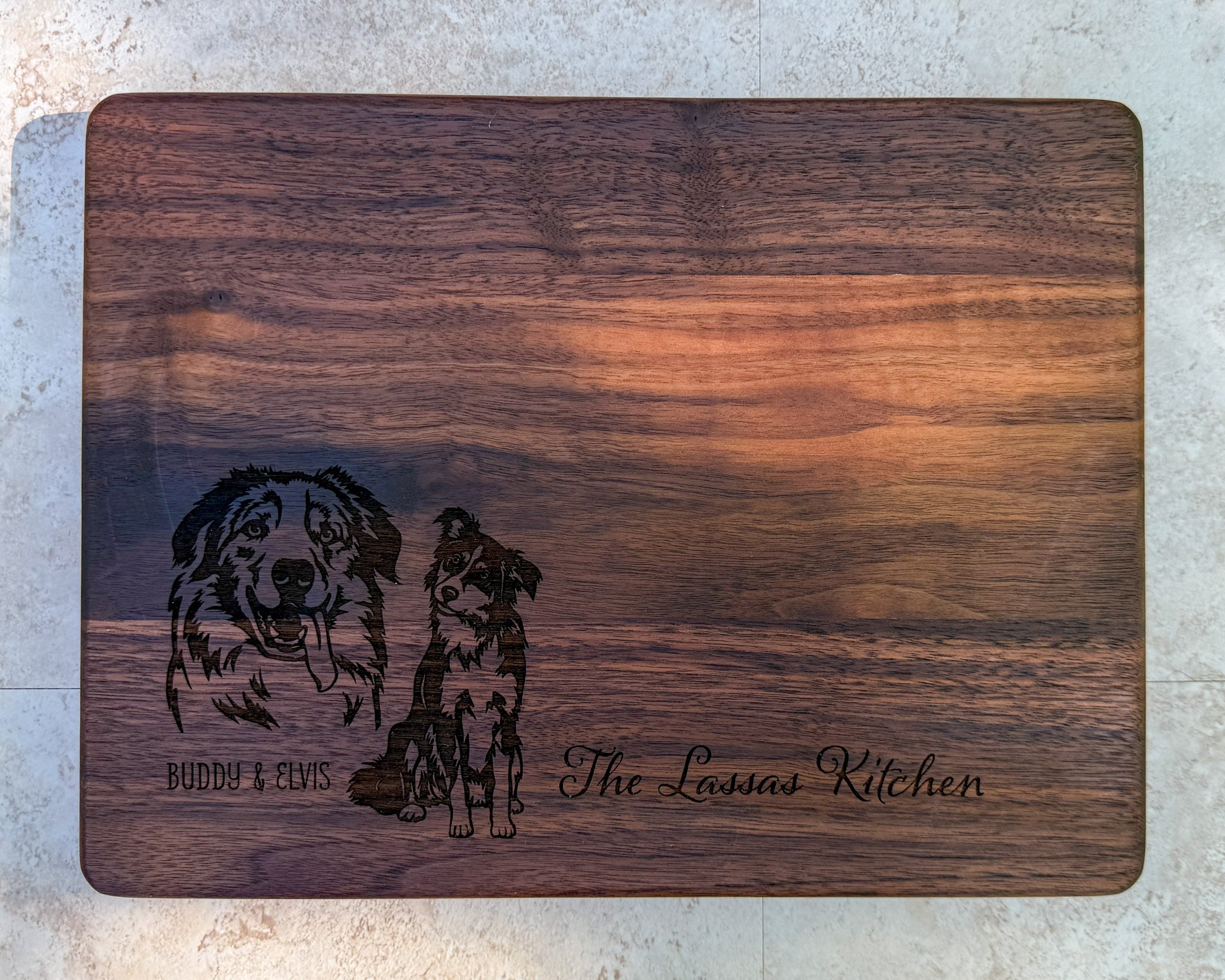 Personalized Dog Cutting Board with Custom Pet Portrait Engraving – Walnut Keepsake Gift
