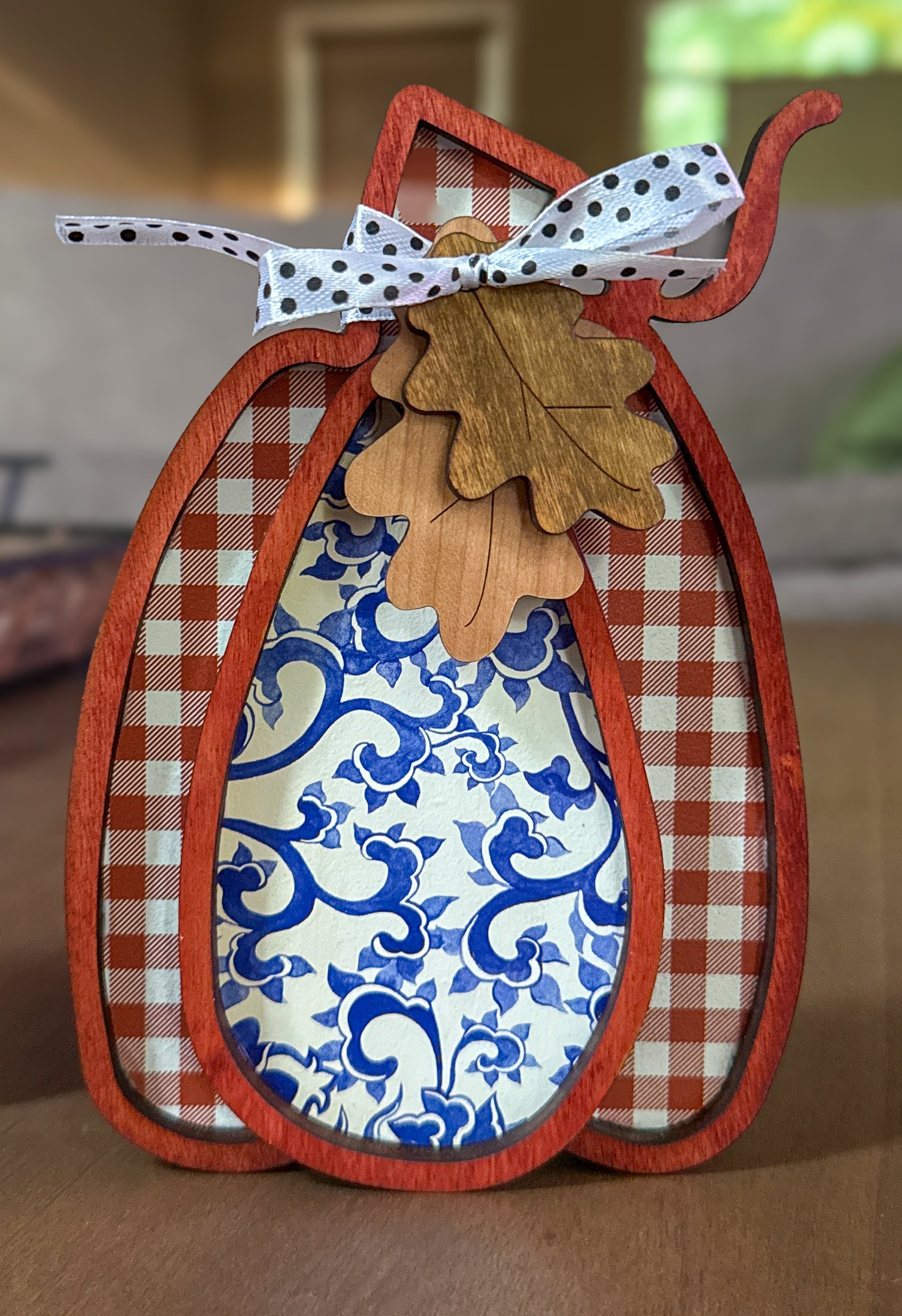 Handmade Layered Wood Pumpkin Sets with Bows, Raffia, and Leaf Accents – Rustic Freestanding Fall and Thanksgiving Decor