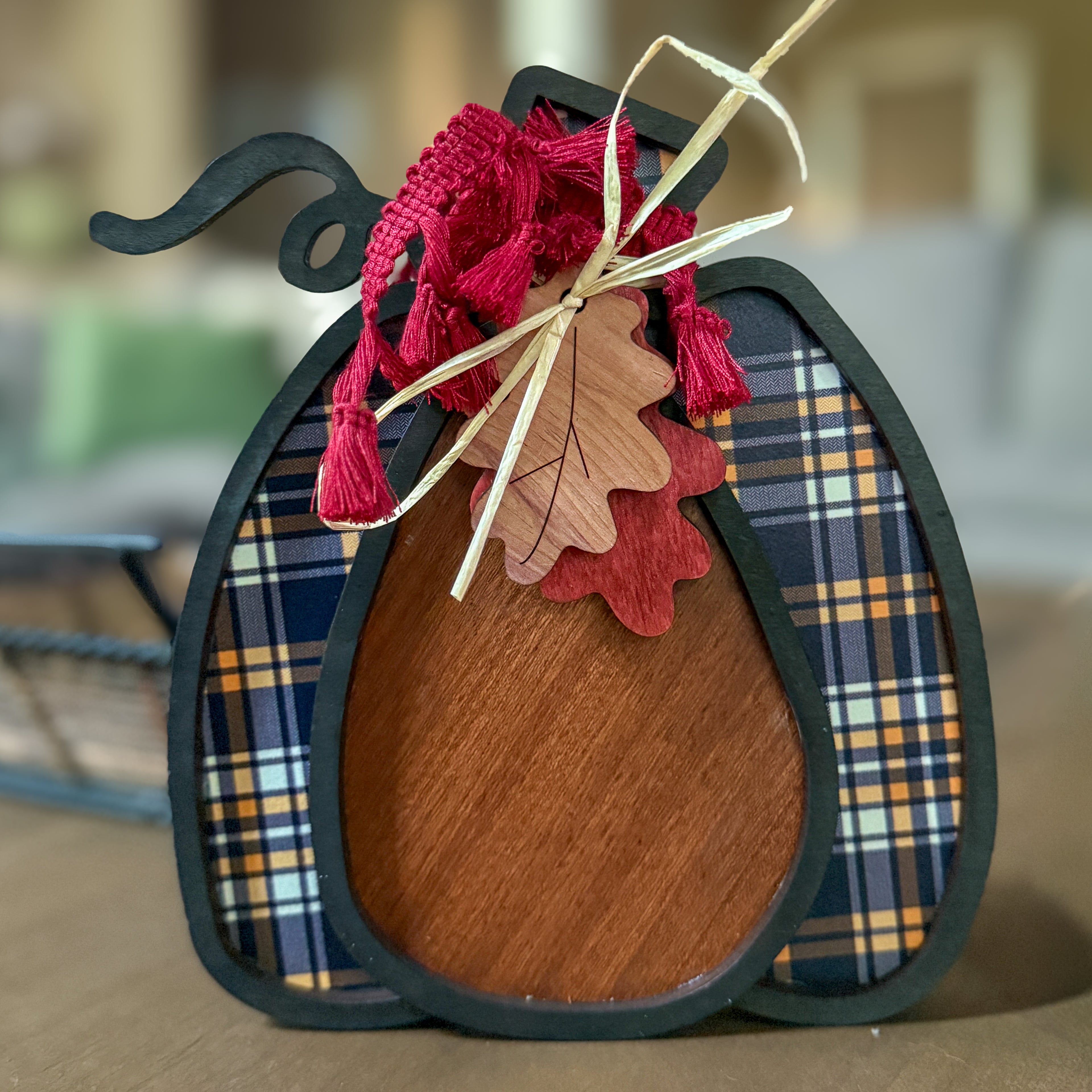 Handmade Layered Wood Pumpkin Sets with Bows, Raffia, and Leaf Accents – Rustic Freestanding Fall and Thanksgiving Decor