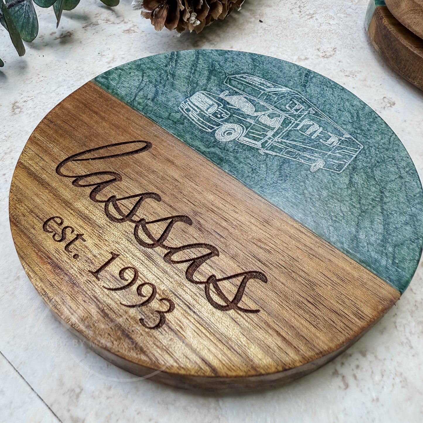Custom RV Coaster Set – Personalized Camper Gift with Engraved Photo & Family Name (Set of 4)
