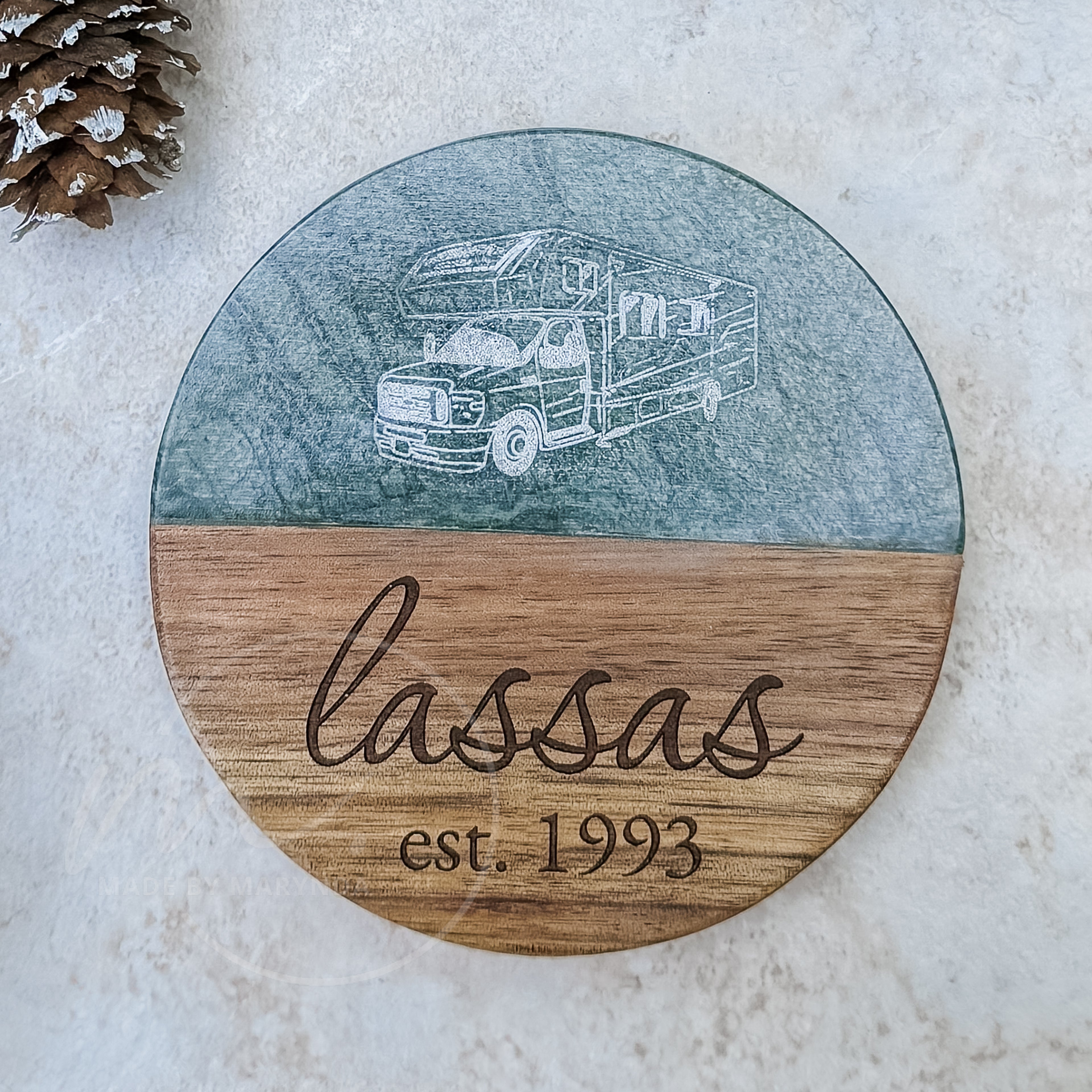 Custom RV Coaster Set – Personalized Camper Gift with Engraved Photo & Family Name (Set of 4)