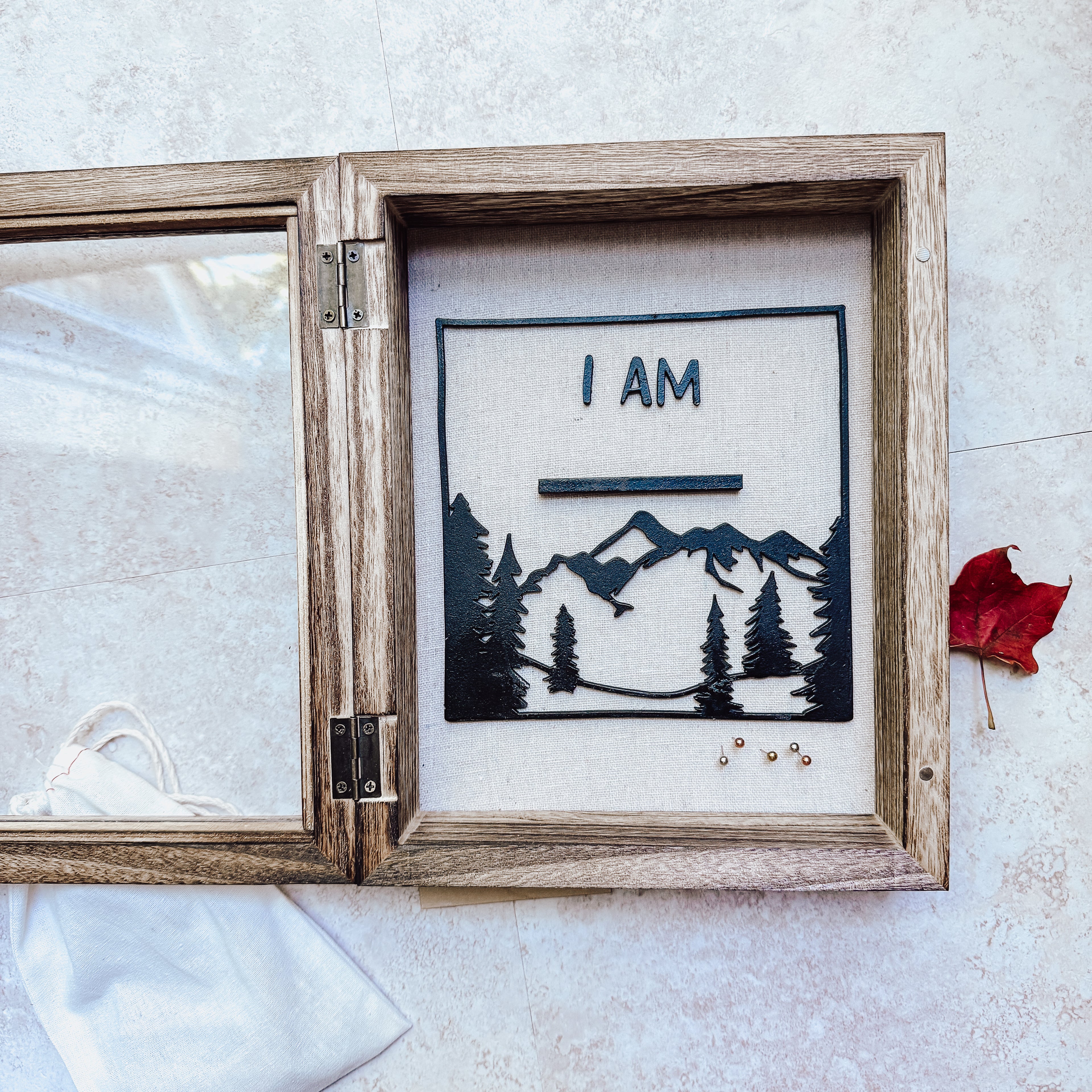 Rustic Affirmation Shadow Box with 10 Engraved Cards
