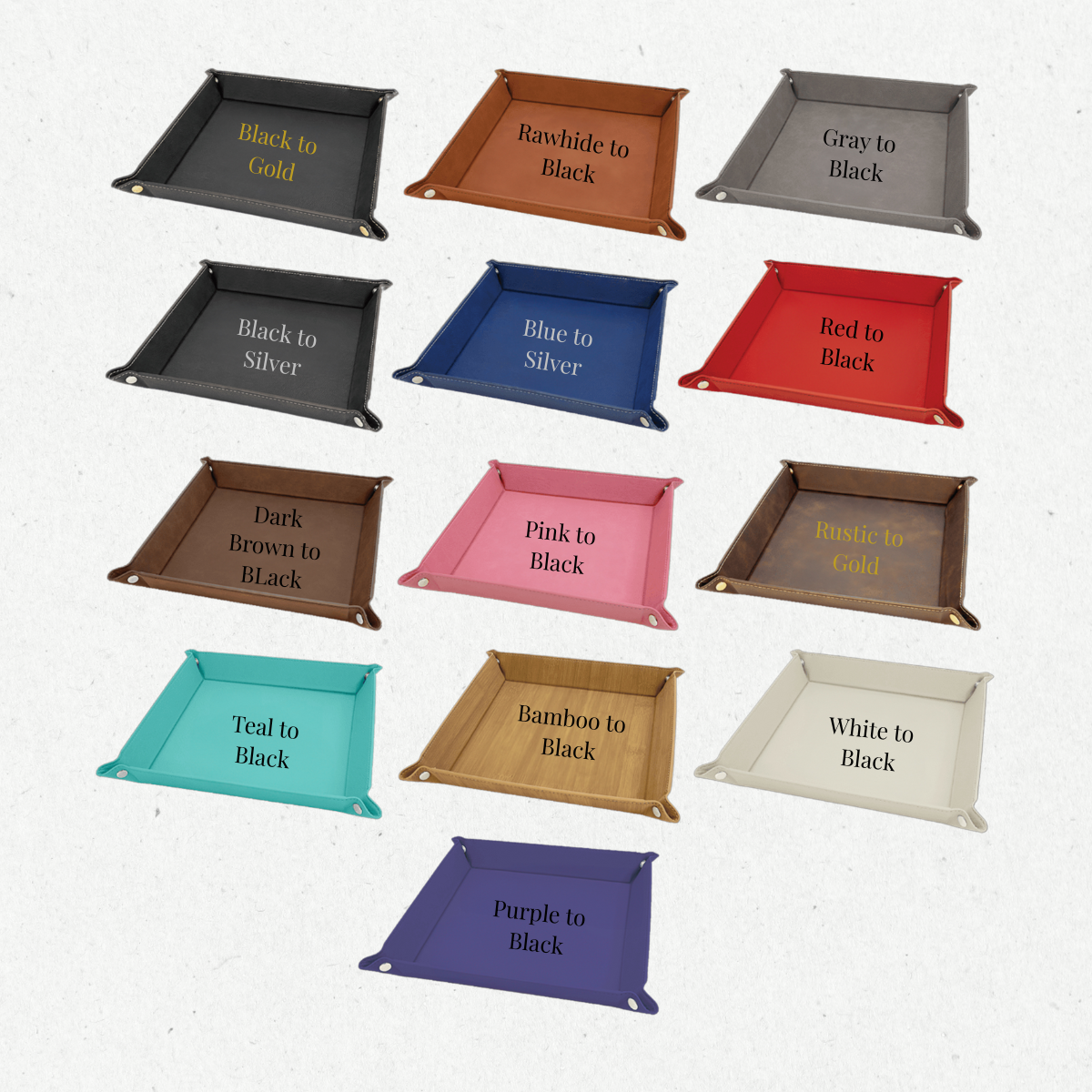 Collection of color transformation trays in various colors on a white background