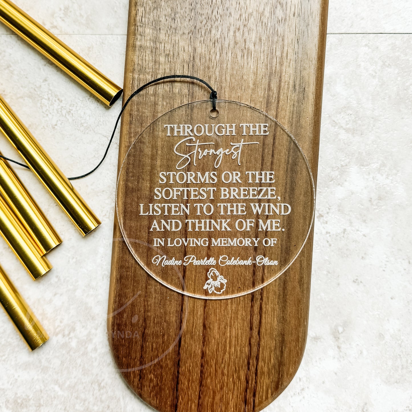 Personalized Memorial Wind Chime – 26" Gold Chime with Custom Acrylic Pendant | Sympathy Gift, Funeral Keepsake