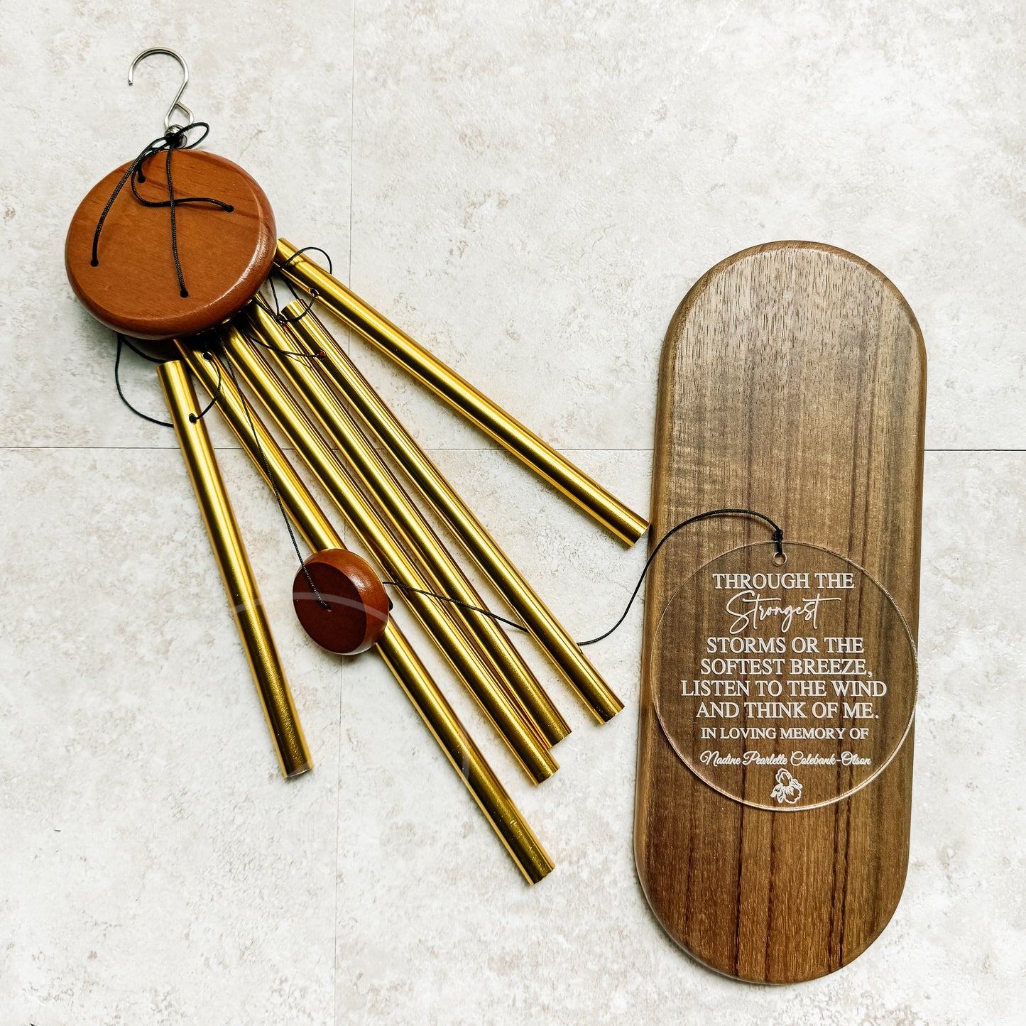 Personalized Memorial Wind Chime – 26" Gold Chime with Custom Acrylic Pendant | Sympathy Gift, Funeral Keepsake