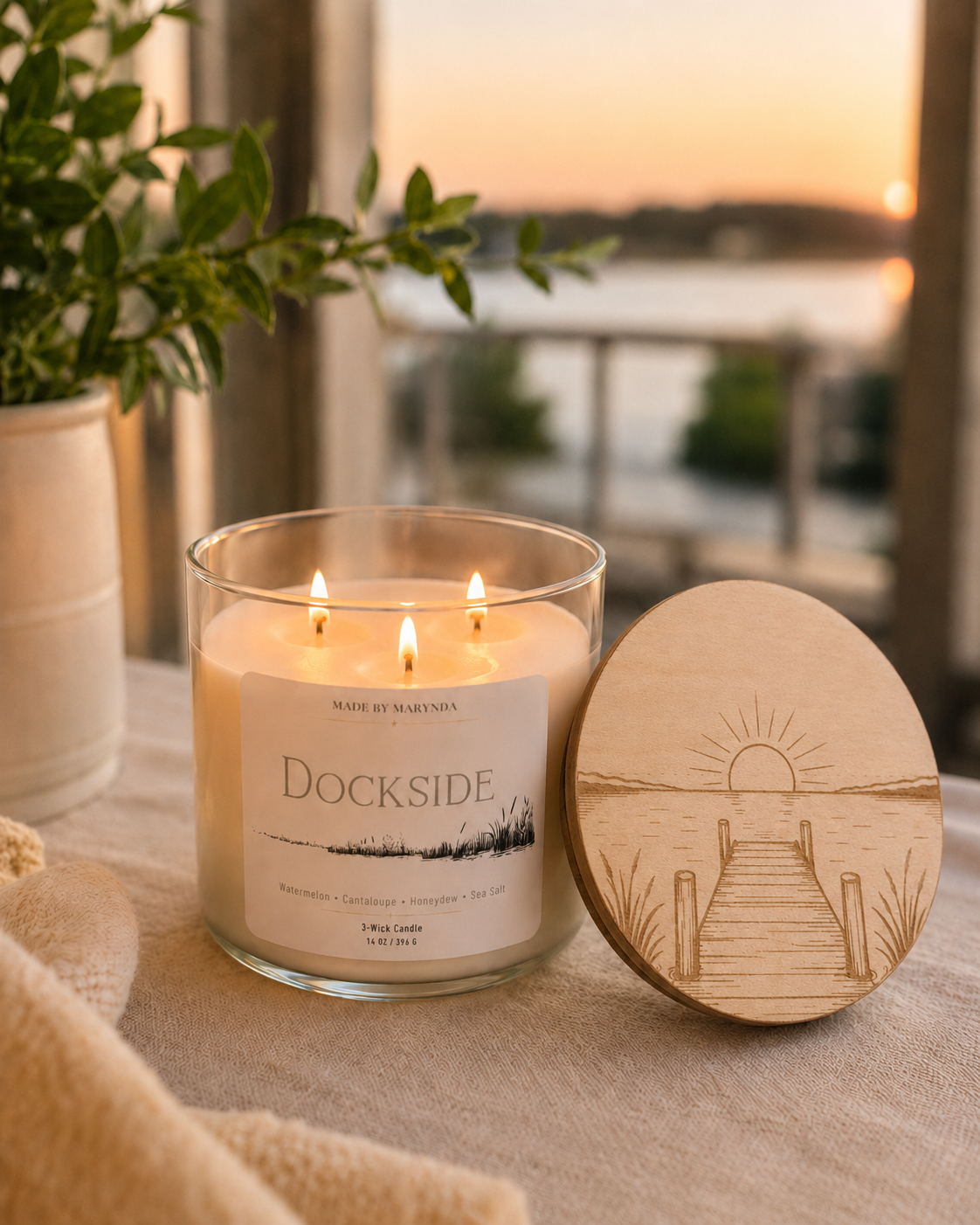 Dockside 3-Wick Candle with Engraved Wood Lid