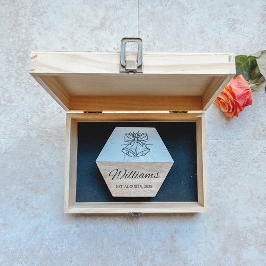 Personalized Wedding Keepsake Box & Marble Coaster Set – Custom Wooden Gift for Couples, Anniversary, Engagement or Bridal Shower