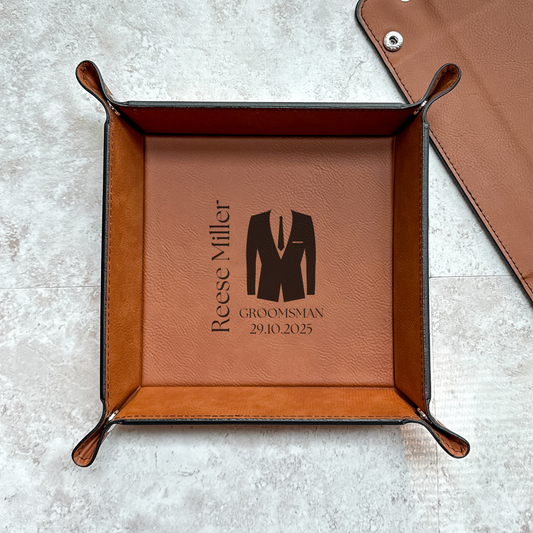 Custom Engraved Leather Valet Tray – Gift for Wedding Party & More