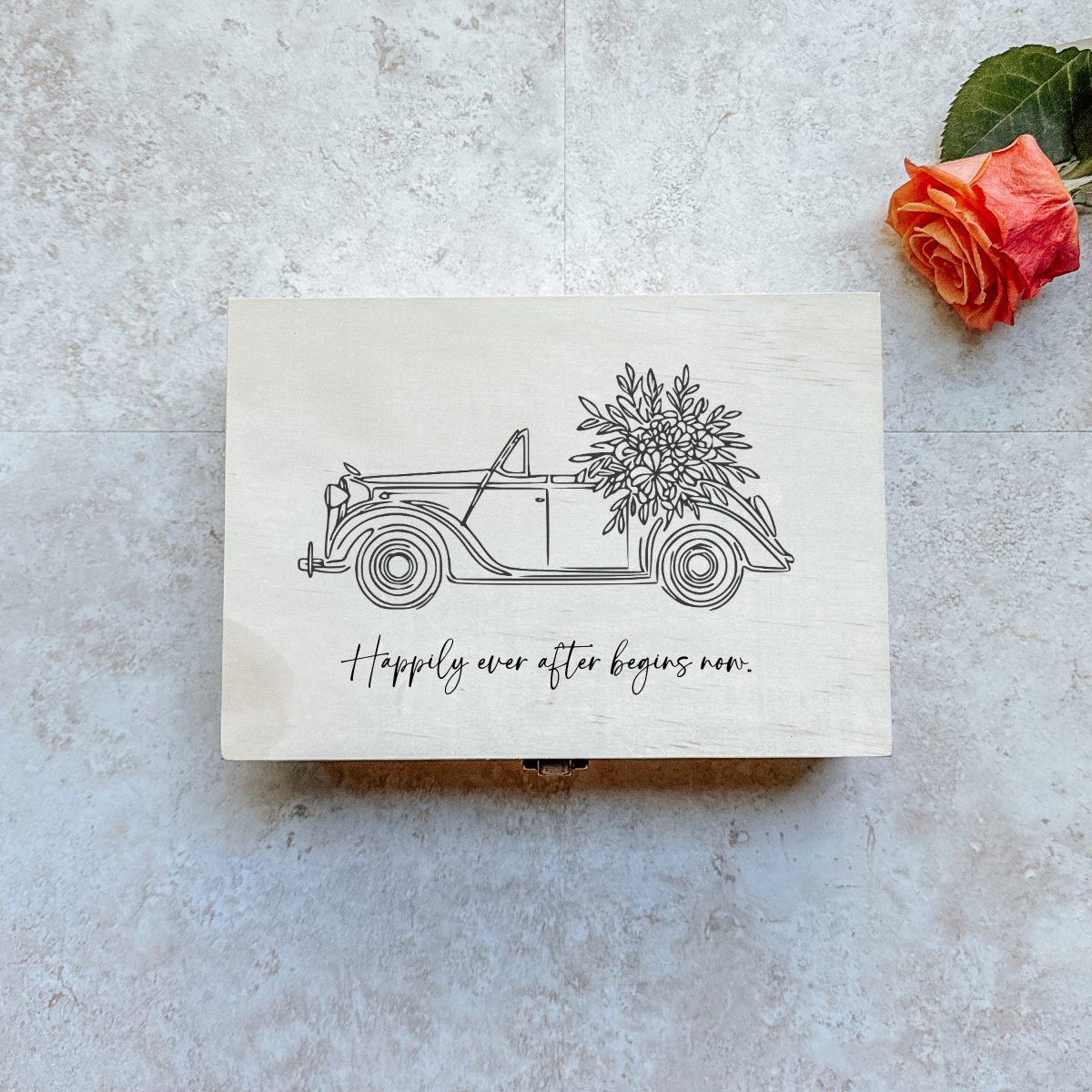 Personalized Wedding Keepsake Box & Marble Coaster Set – Custom Wooden Gift for Couples, Anniversary, Engagement or Bridal Shower