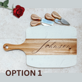 Marble & Acacia Wood Serving Board – 5 Piece Gift Set with Custom Engraving