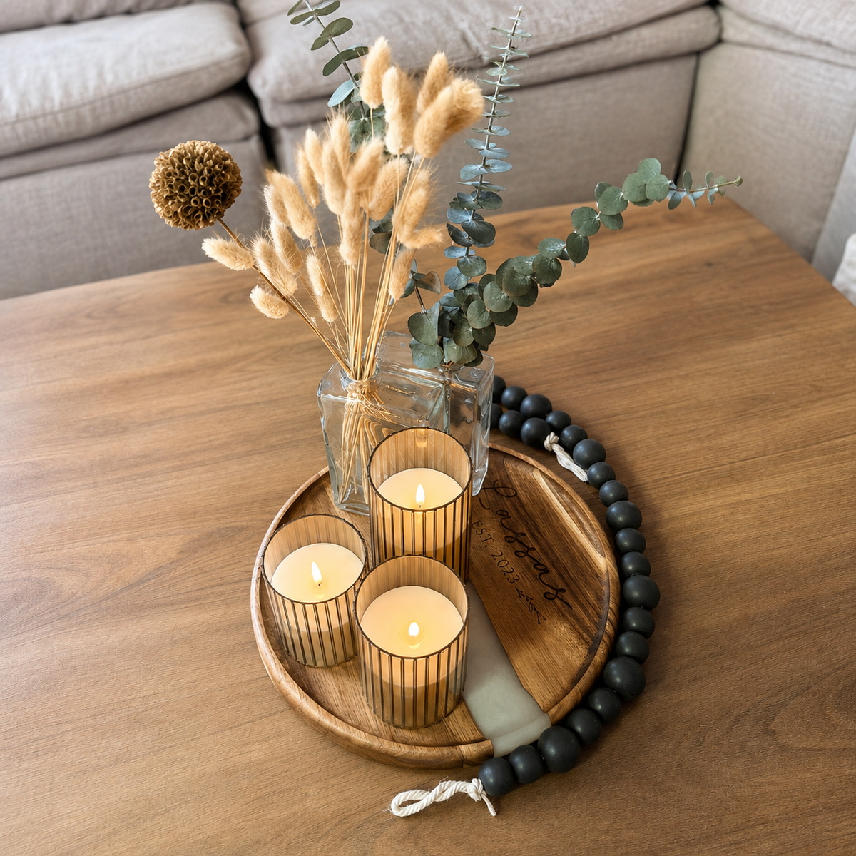 Personalized Acacia Wood & White Pearl Resin Serving Tray