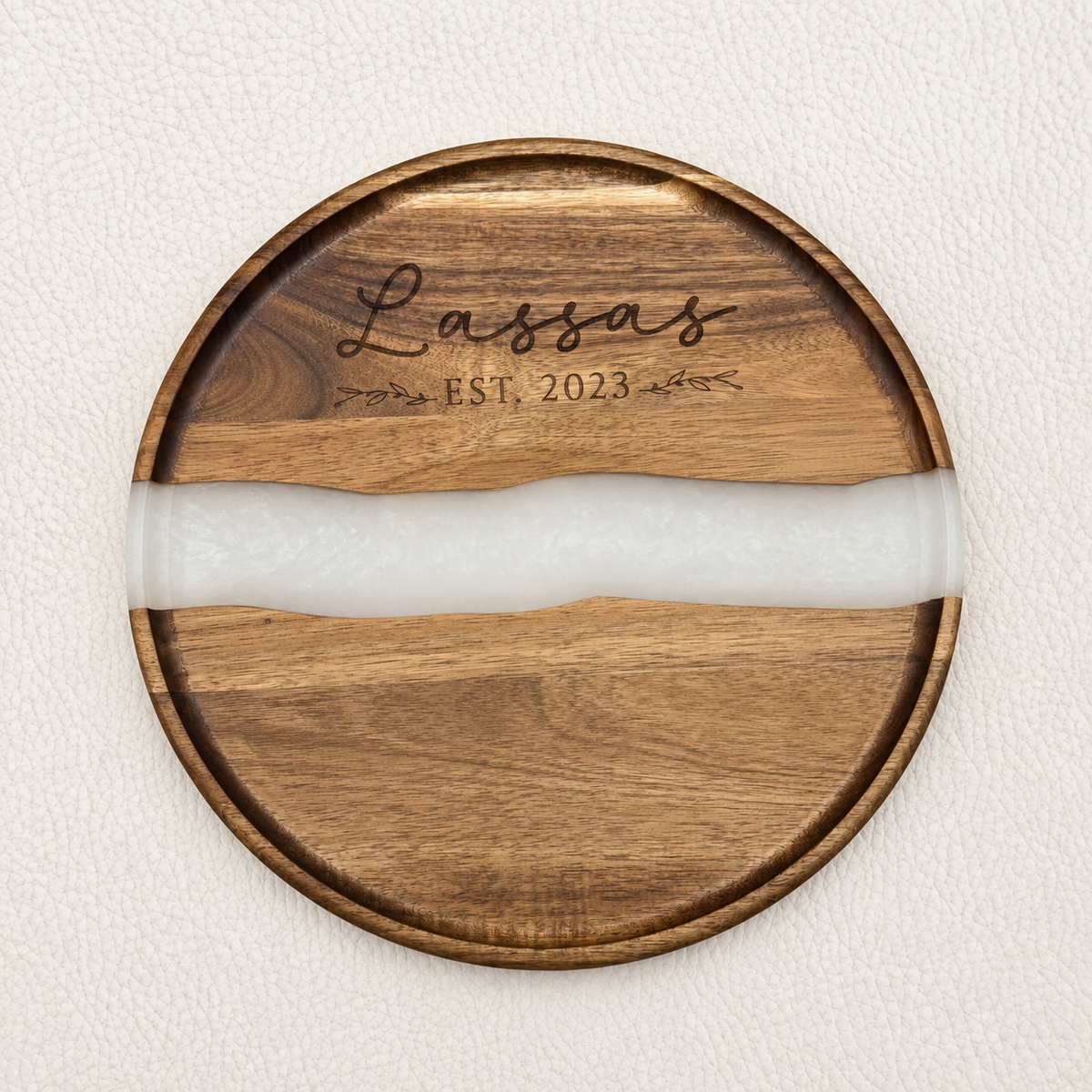 Personalized Acacia Wood & White Pearl Resin Serving Tray