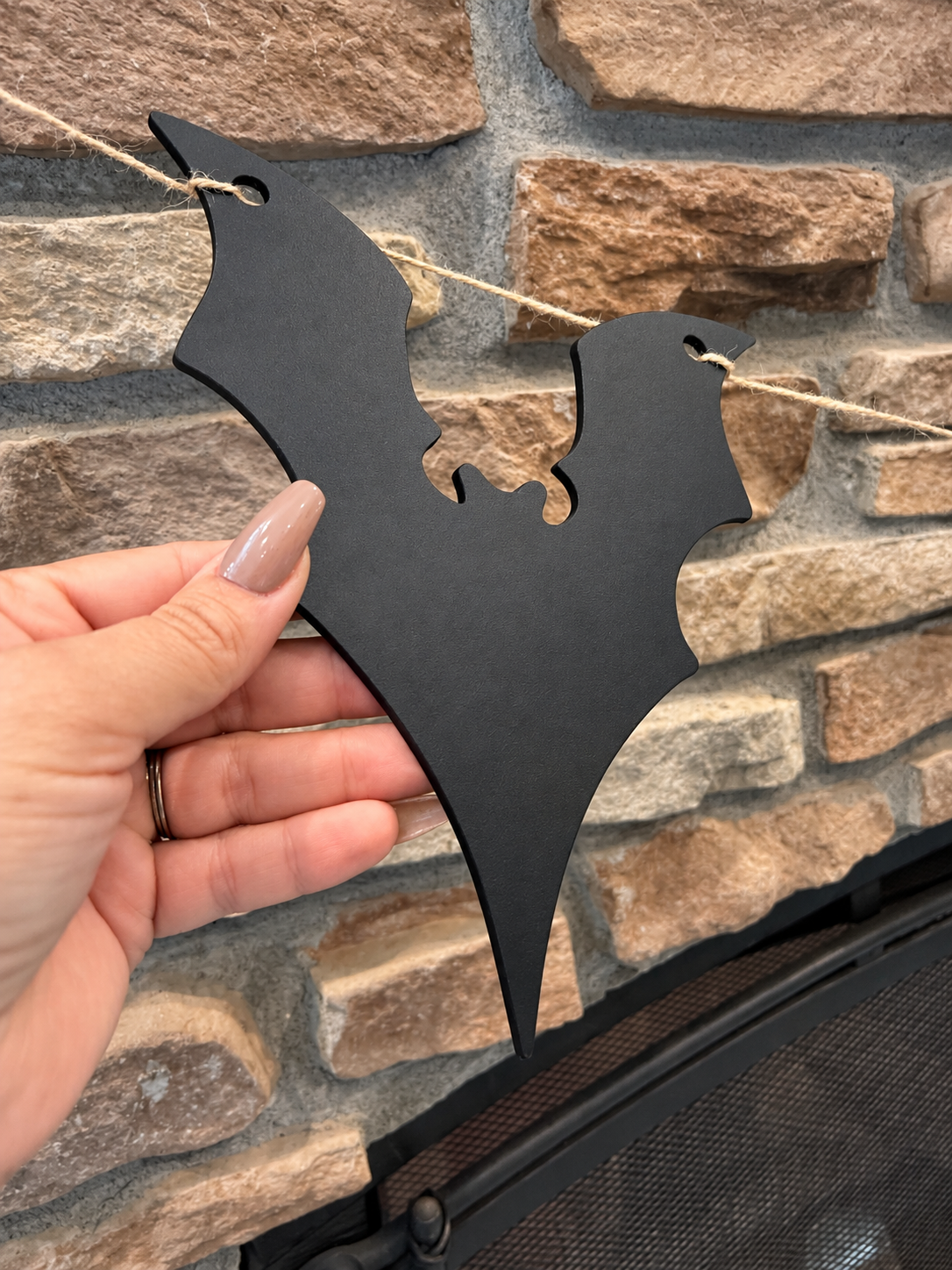 Halloween Bat Garland - 6 Foot Black Wood Mantel Decor