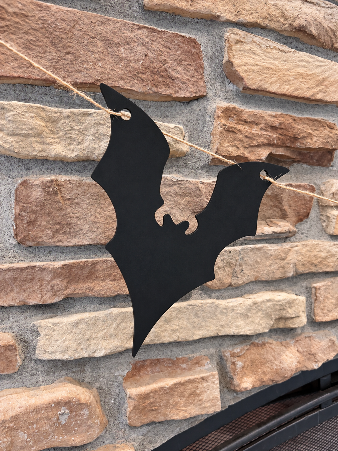 Halloween Bat Garland - 6 Foot Black Wood Mantel Decor