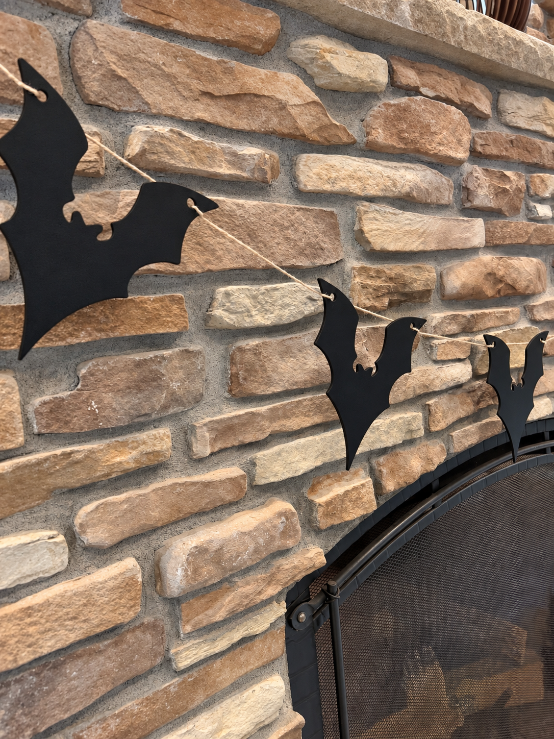 Halloween Bat Garland - 6 Foot Black Wood Mantel Decor