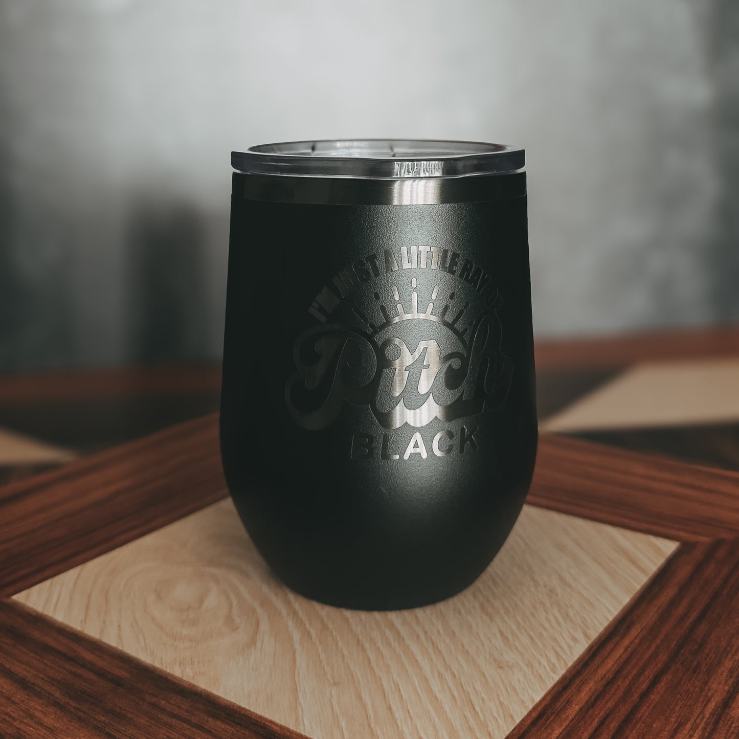 Personalized Engraved Wine Tumbler – Black to Ghost Black