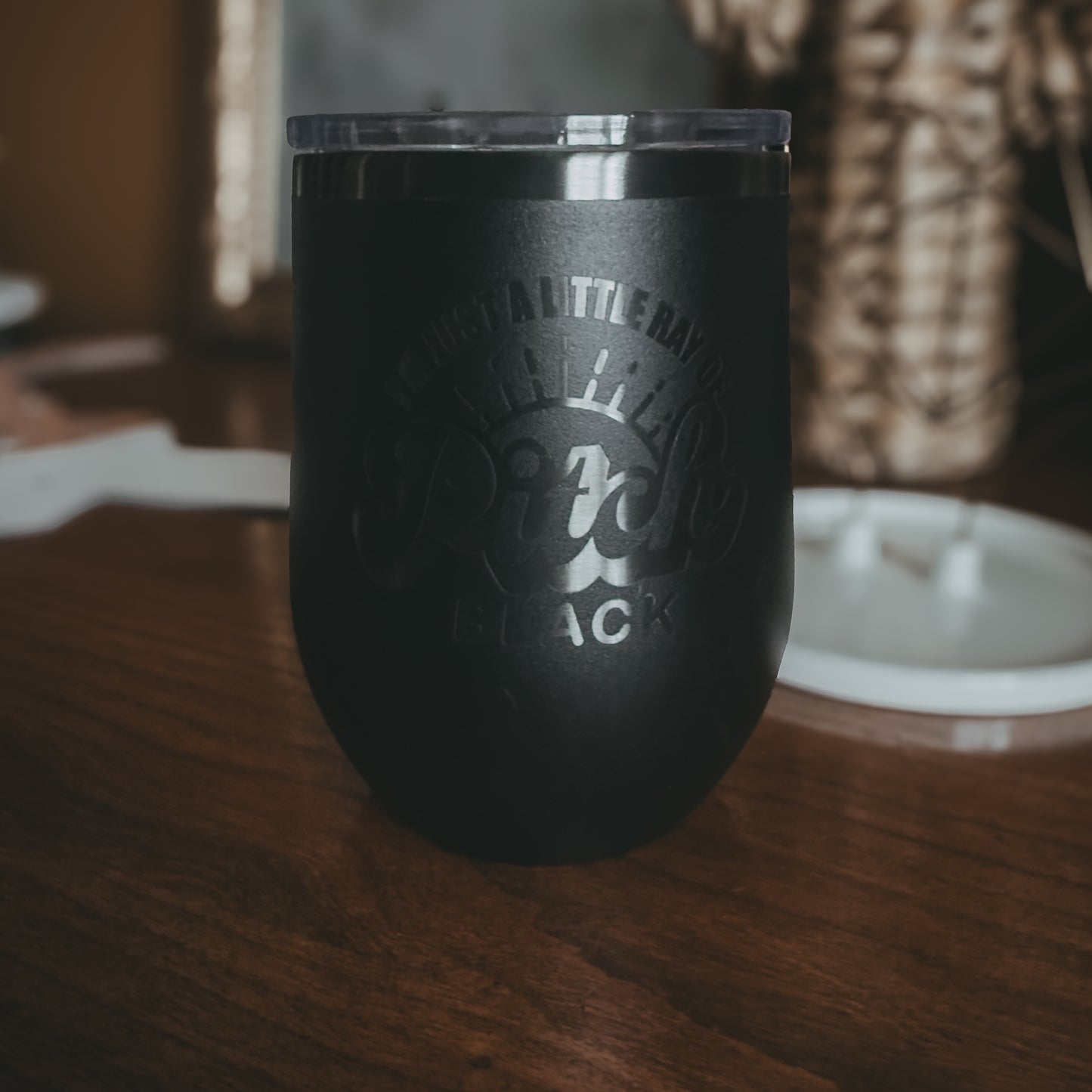 Personalized Engraved Wine Tumbler – Black to Ghost Black