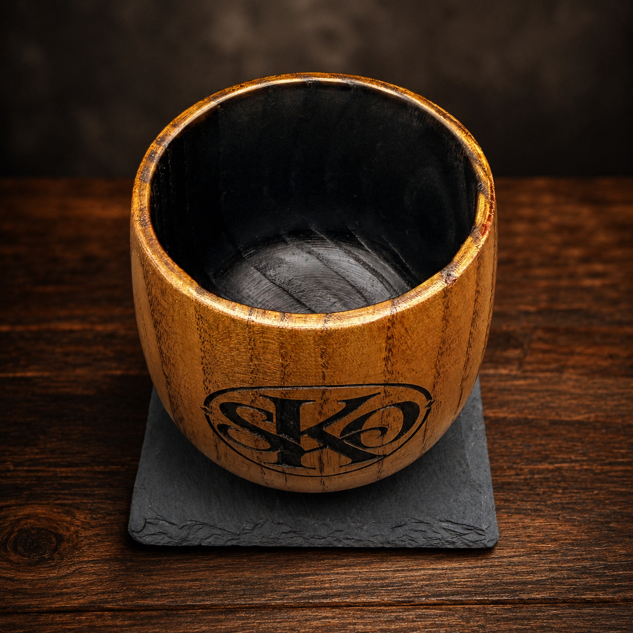 Personalized Charred Oak Whiskey Cup & Slate Coaster Gift Set
