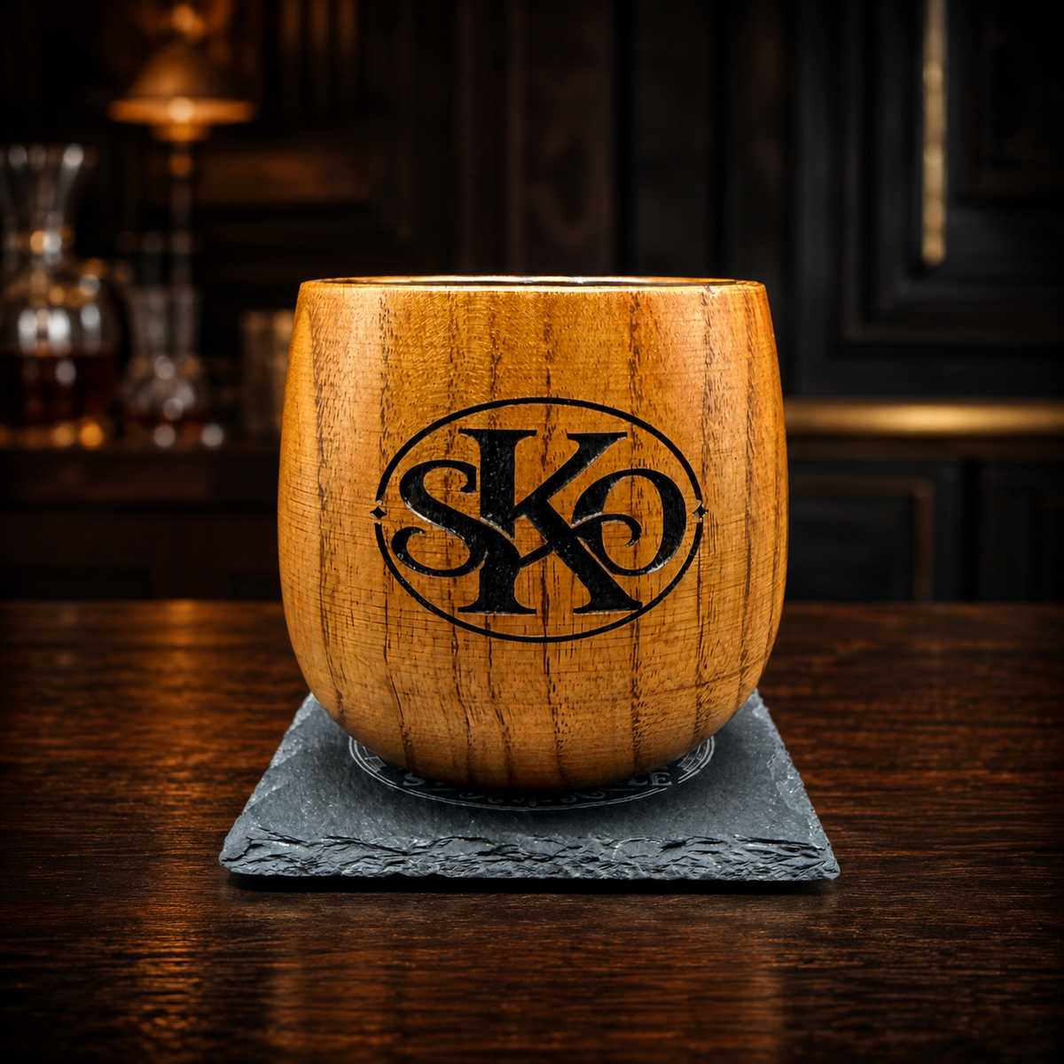 Personalized Charred Oak Whiskey Cup & Slate Coaster Gift Set