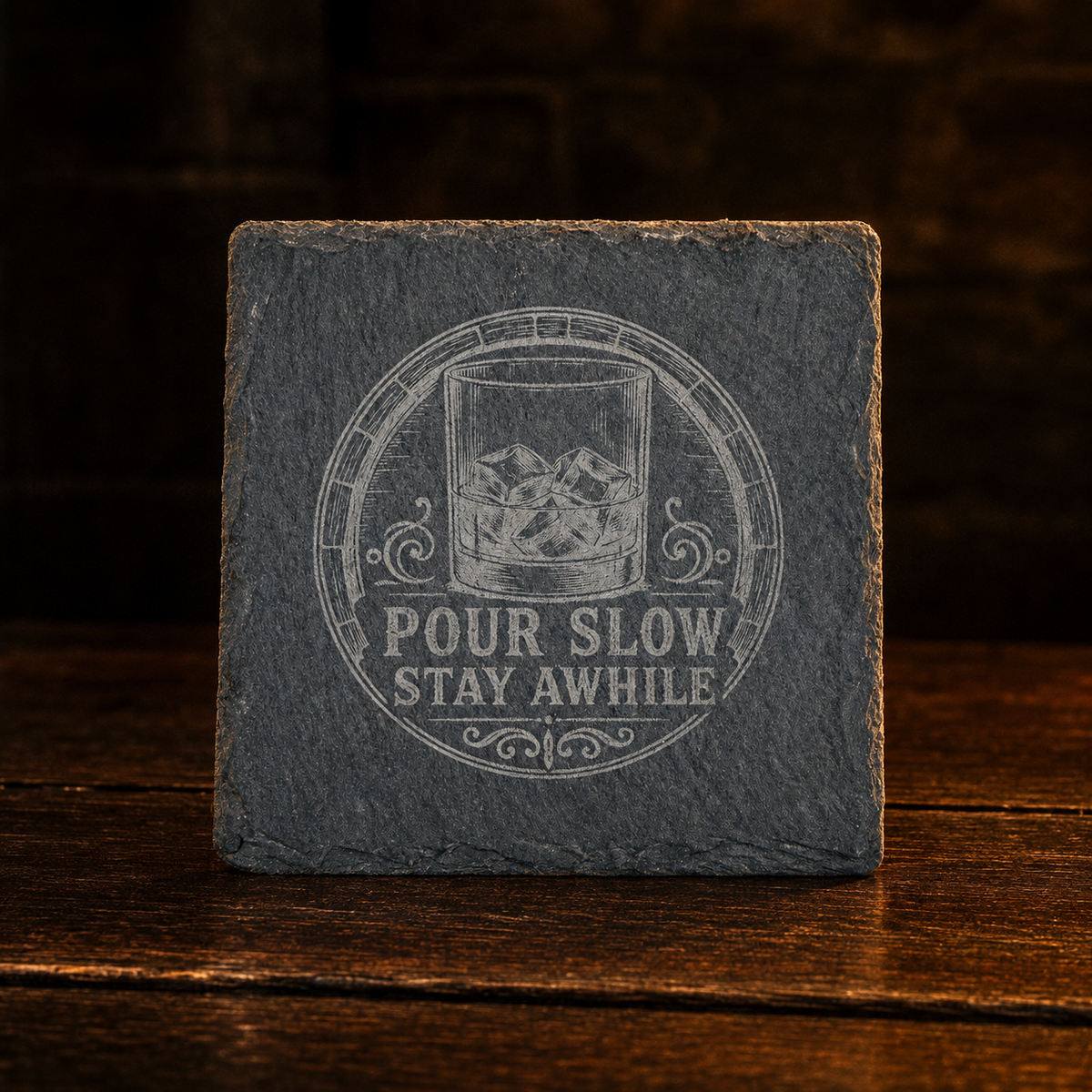 Personalized Charred Oak Whiskey Cup & Slate Coaster Gift Set