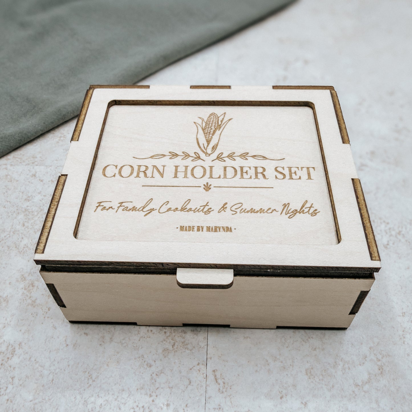 Personalized Maple Corn Holders 4 or 8 Piece Set | Engraved Keepsake Box