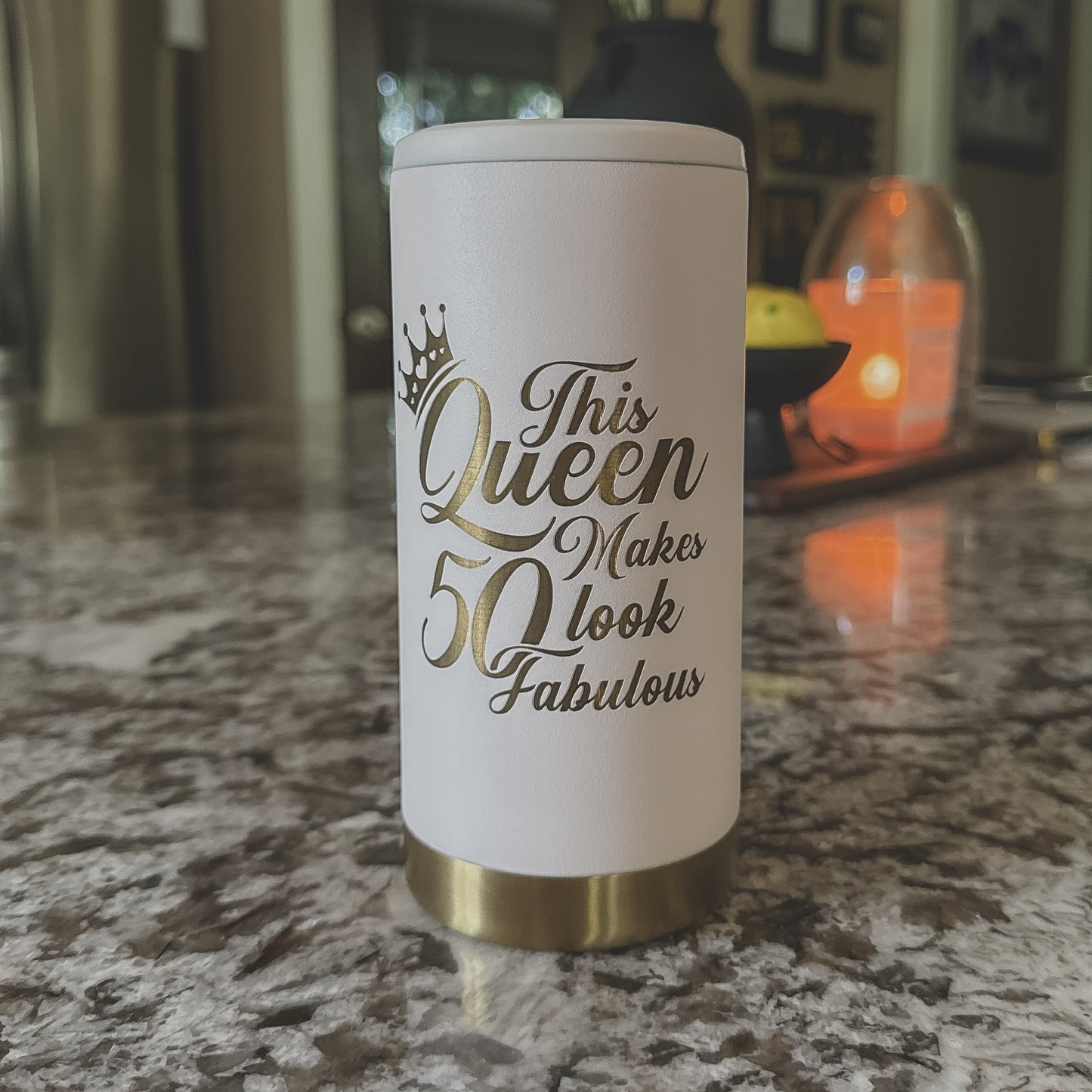 "This Queen Makes 50 Look Fabulous" Slim Can Cooler – 12oz