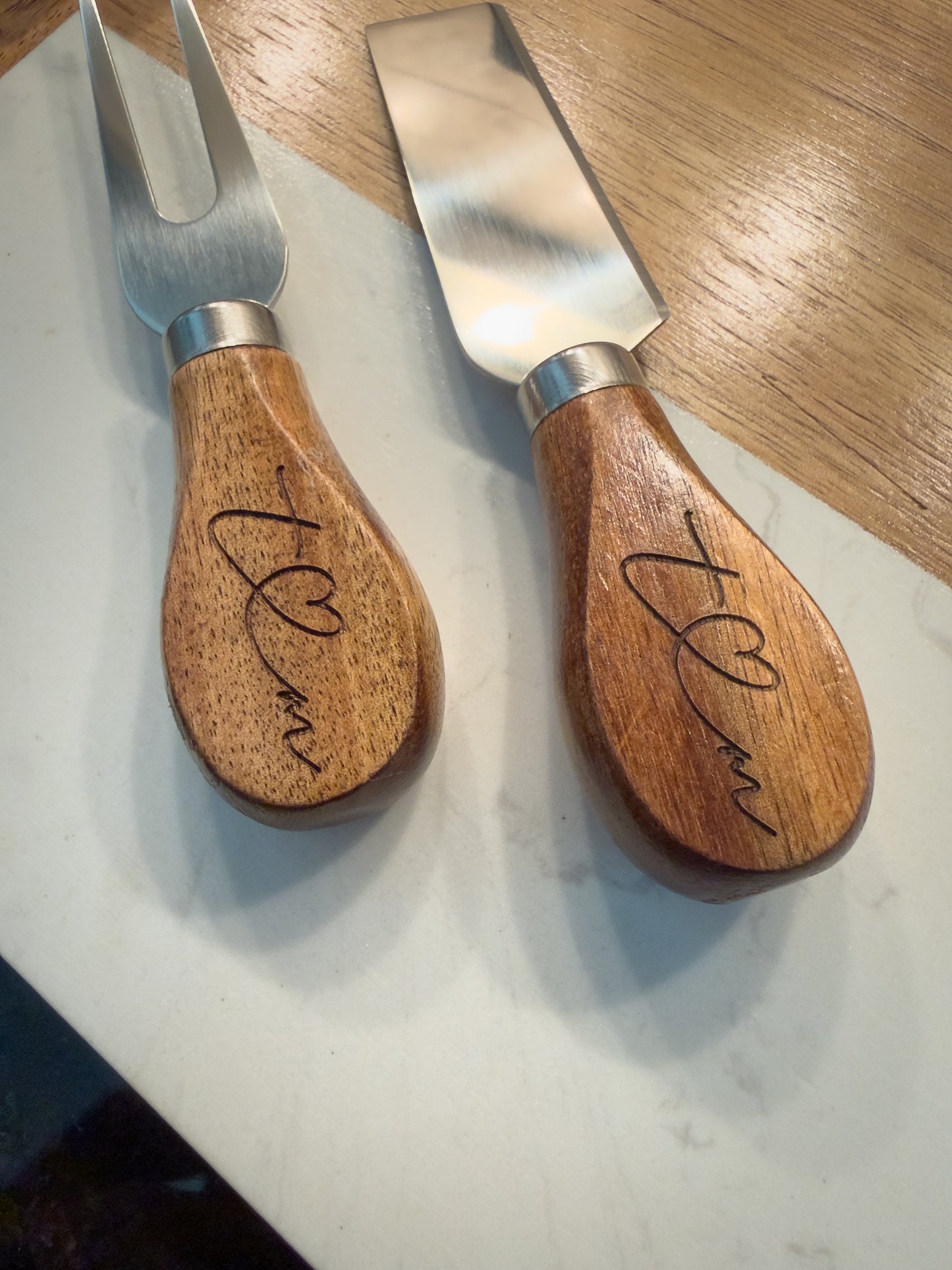 Personalized Marble & Acacia Wood - 11 Piece Charcuterie Board Set