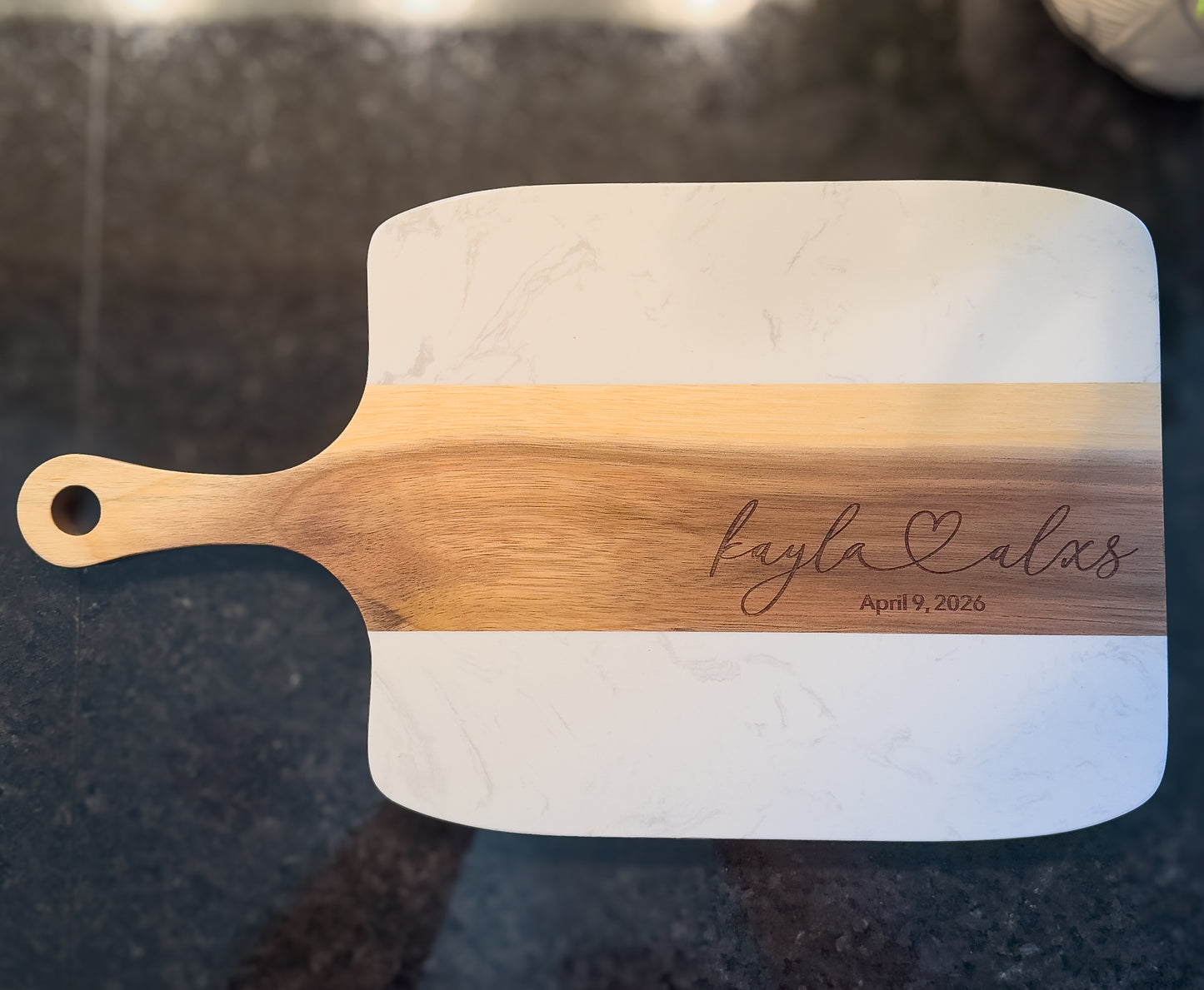 Personalized Marble & Wood Charcuterie Board Gift Set – 5 Piece Serving Set