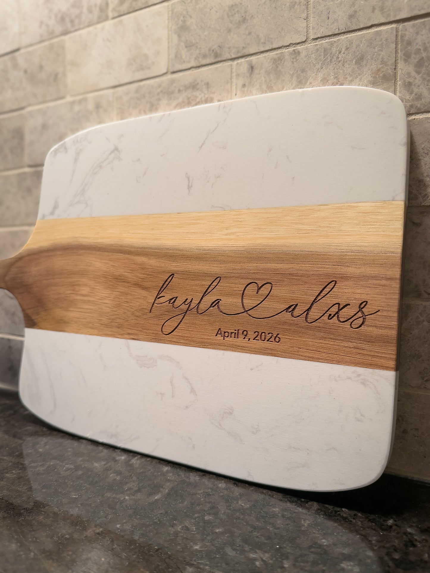 Personalized Marble & Wood Charcuterie Board Gift Set – 5 Piece Serving Set