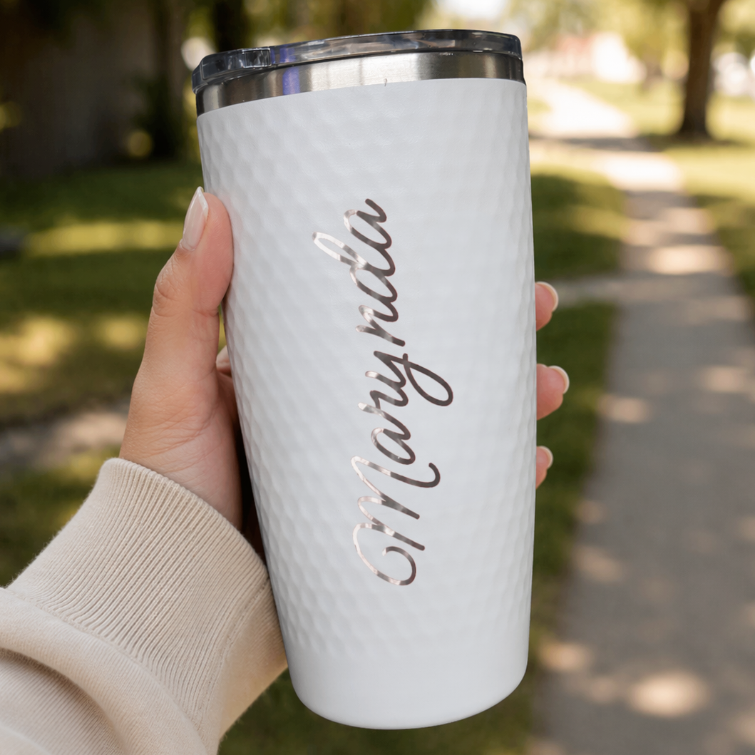 Personalized Golf Tumbler with Name – Engraved Stainless Steel Travel Mug | Golf Ball Texture Cup