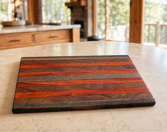 Handcrafted Walnut, Padauk & Rosewood Cutting Board | 16" x 10"