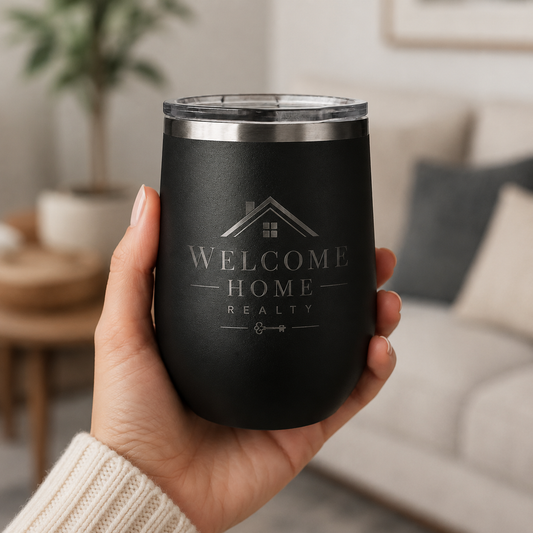Personalized Engraved Wine Tumbler | Matte Black 12 oz