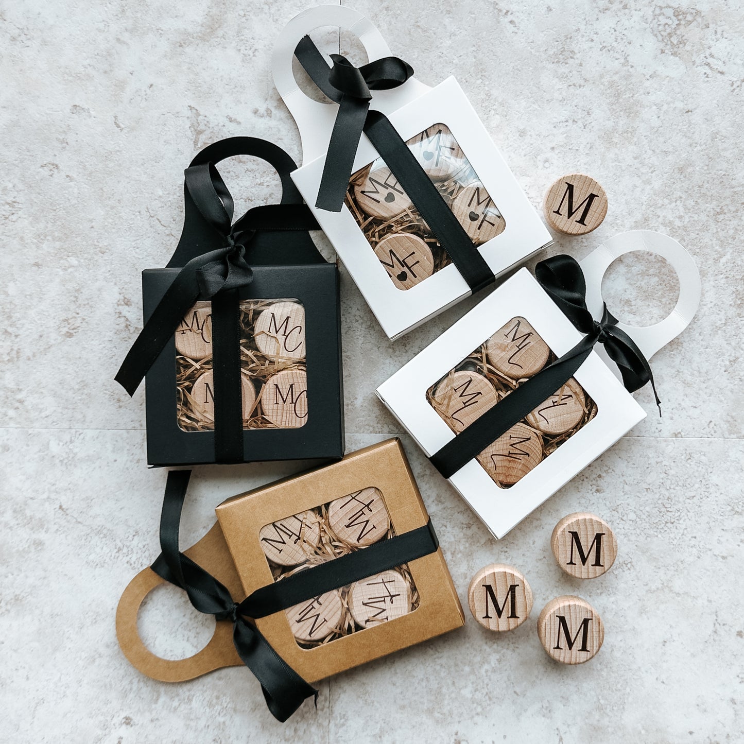Personalized Wine Cork Set: Engraved Wood Topped Stoppers