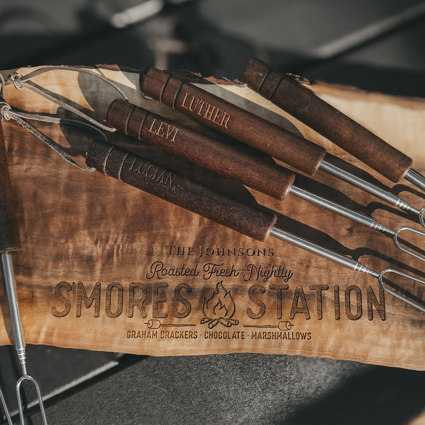 Personalized S’mores Station Set | Custom Family Name & Skewers