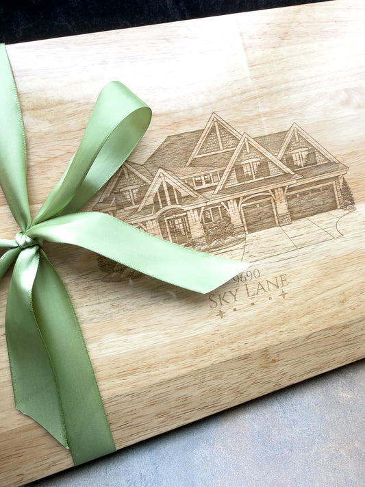 Realtor Closing Gift | Personalized House Cutting Board – Custom Engraved from Photo